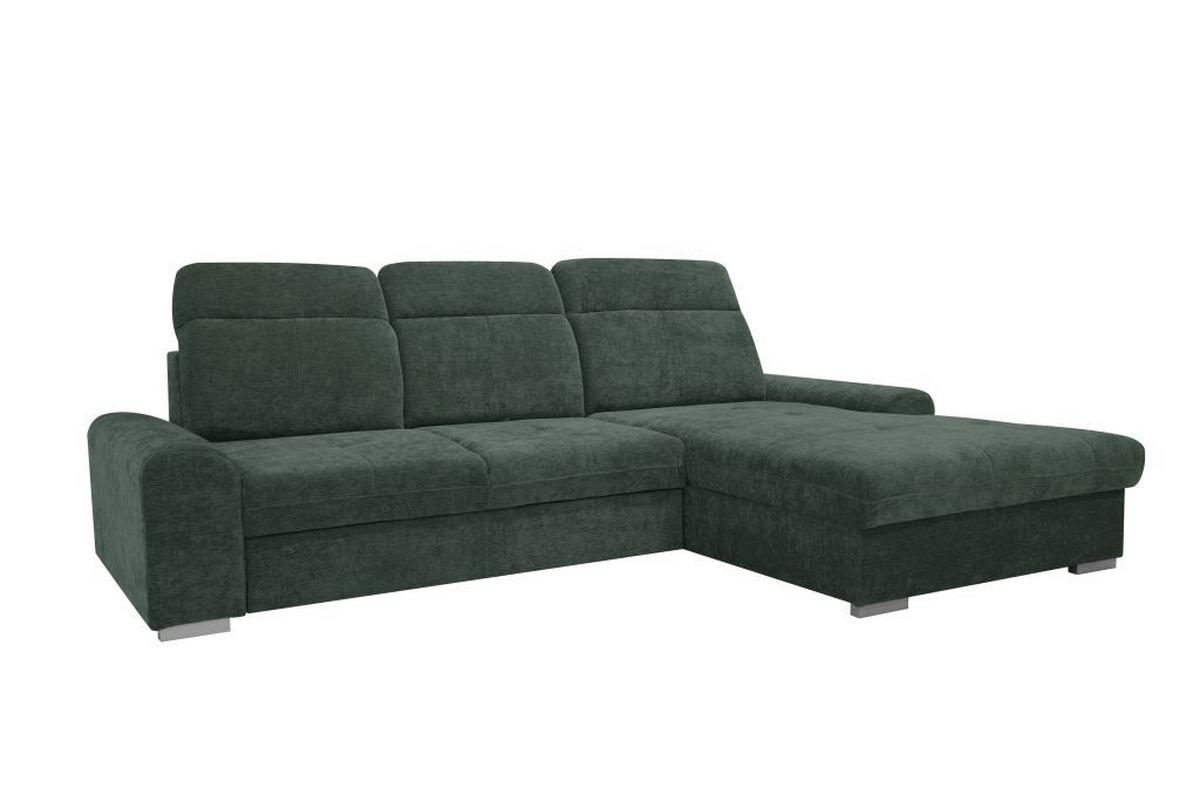 Rohová sedačka MALAGA, pravá, lesní zelená žinylka - barvy chromu/lesní zelená, Konvenční, kov/dřevo (286/203cm) - Ondega