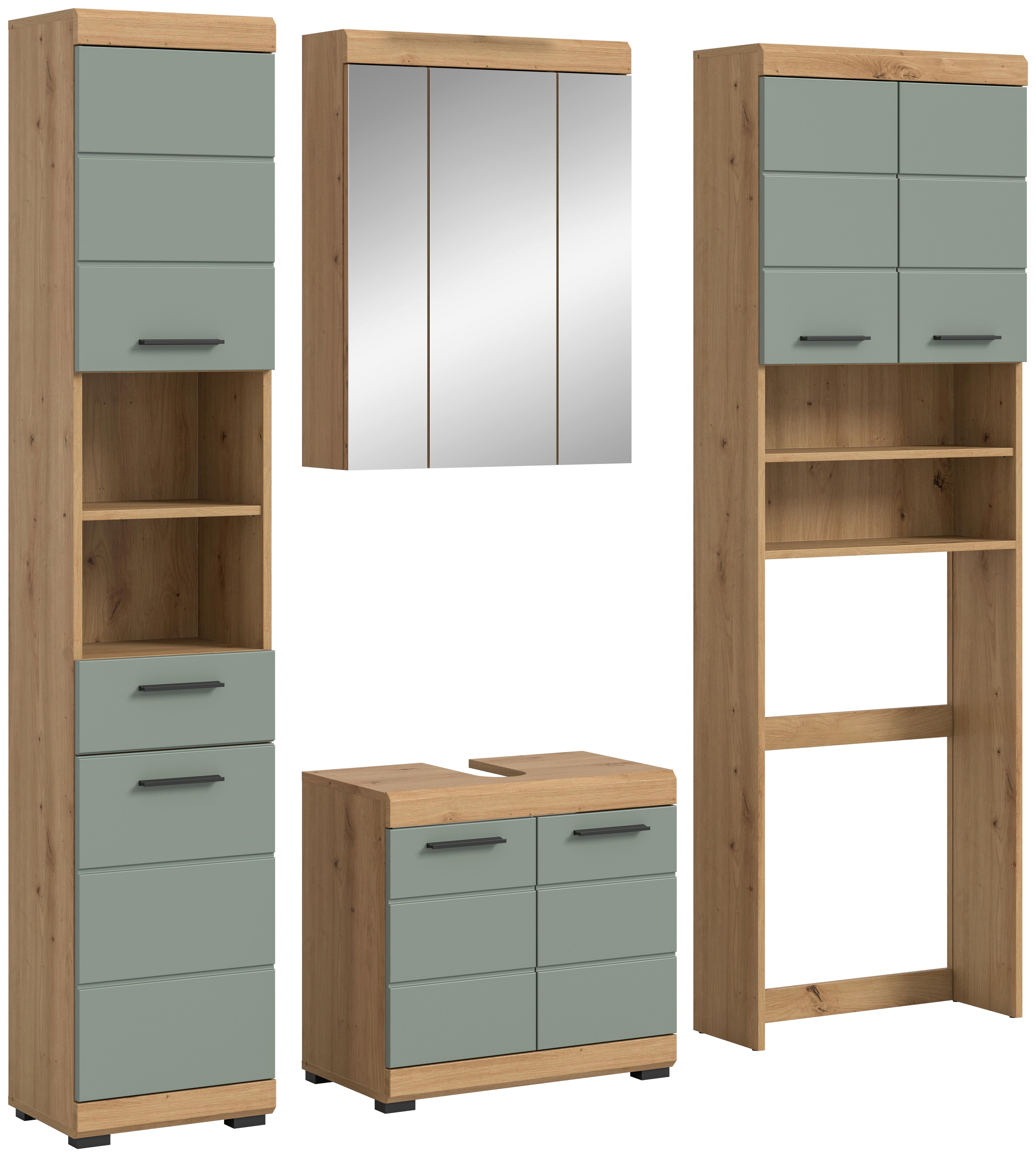 Badezimmer Scout Eiche Artisan Dekor Graugrün - Schwarz/Eiche Artisan, MODERN, Glas/Holzwerkstoff (180cm) - MID.YOU
