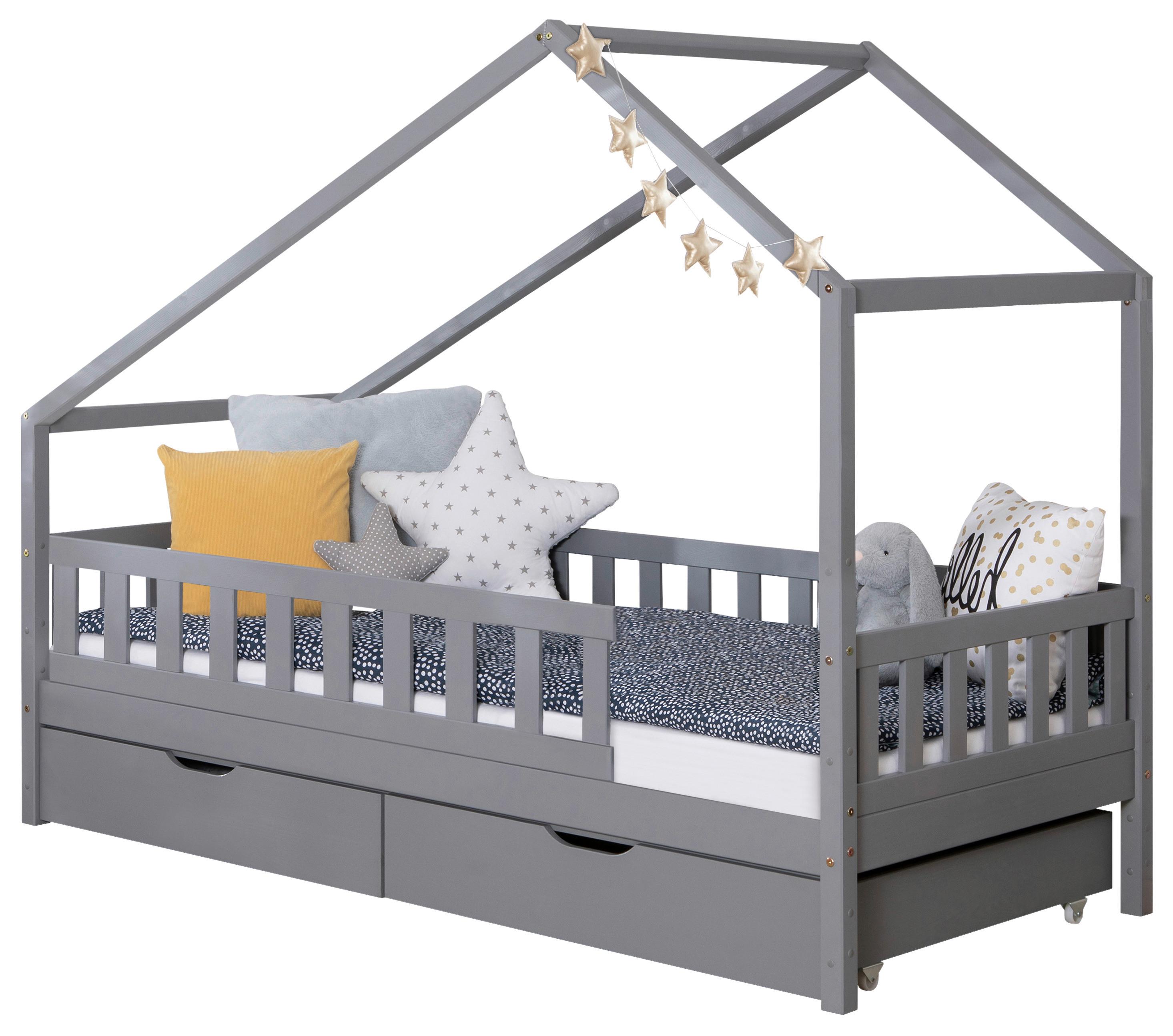 Hausbett Lou Bettschublade Hellgrau B: 90 Cm - Hellgrau/Naturfarben, MODERN, Holz (90/200cm) - MID.YOU