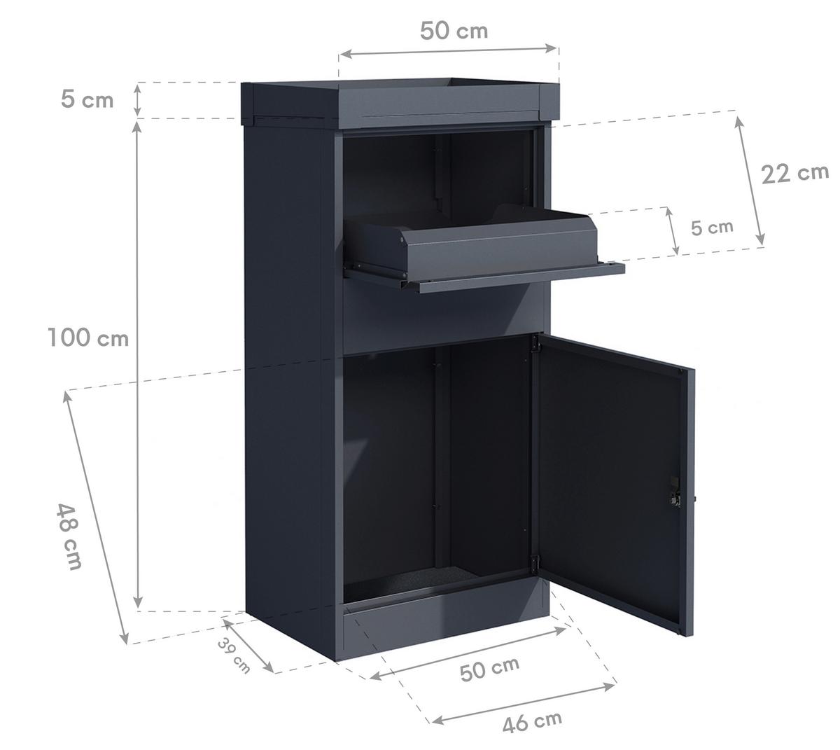 Paketbox Piet - Anthrazit, KONVENTIONELL, Metall (37/50/105cm)