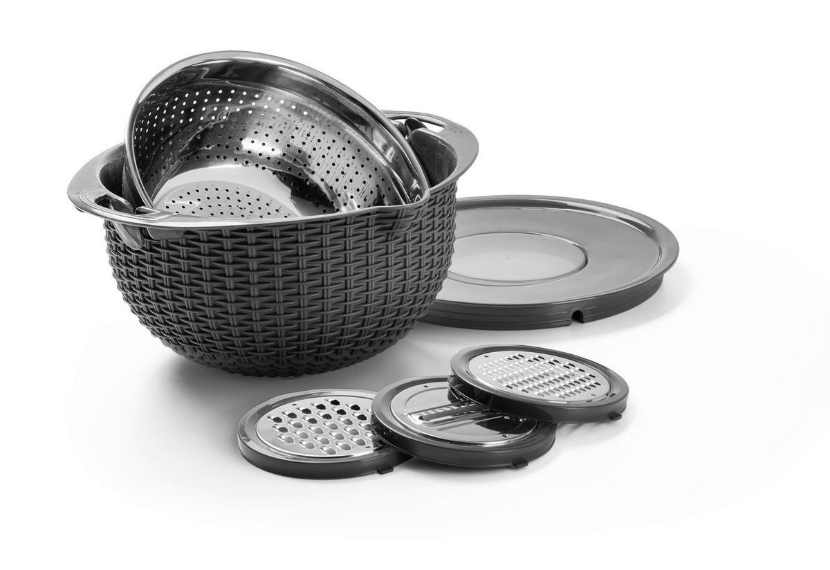 Kuchynské sitko multifunkčné - farba strieborného duba/tmavosivá, Konventionell, kov/plast (32/14cm) - Mömax