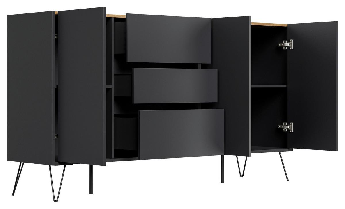 Sideboard Posseik Industrial Eichefarben/graphitf. B: 177cm - Eichefarben/Schwarz, Design, Holzwerkstoff (177/93,6/42cm) - P & B