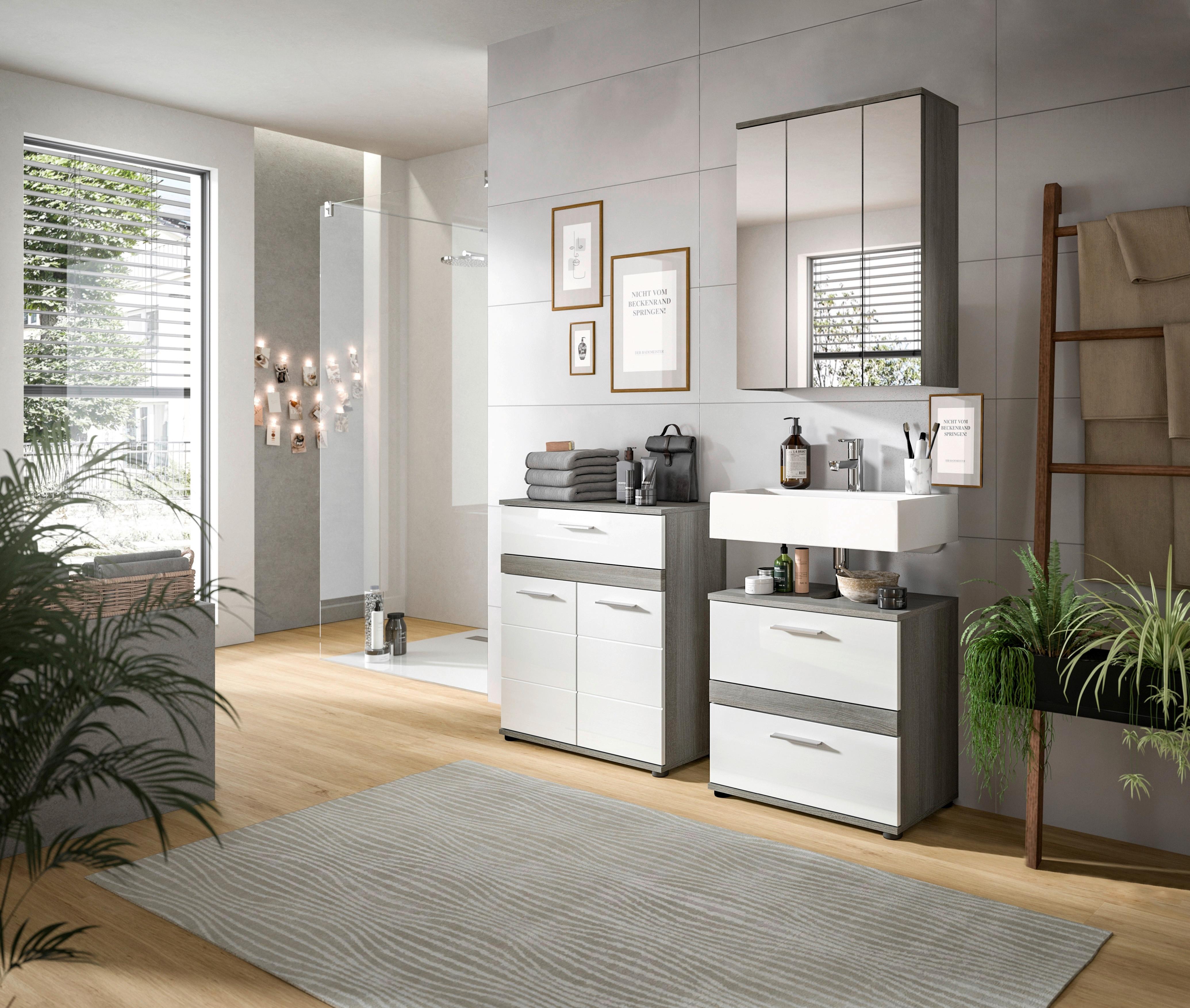Badezimmer Blake Weiß Hg B: 140 cm - Weiß Hochglanz/Schwarz, MODERN, Glas/Holzwerkstoff (140cm) - MID.YOU
