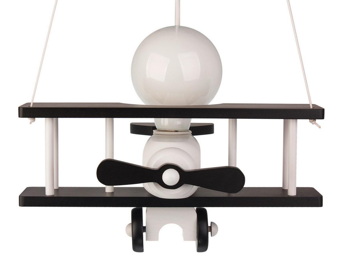 Kinderhängeleuchte Flugzeug H: 75 Cm 1-Flammig - Schwarz/Weiß, KONVENTIONELL, Holz (29/31/75cm)