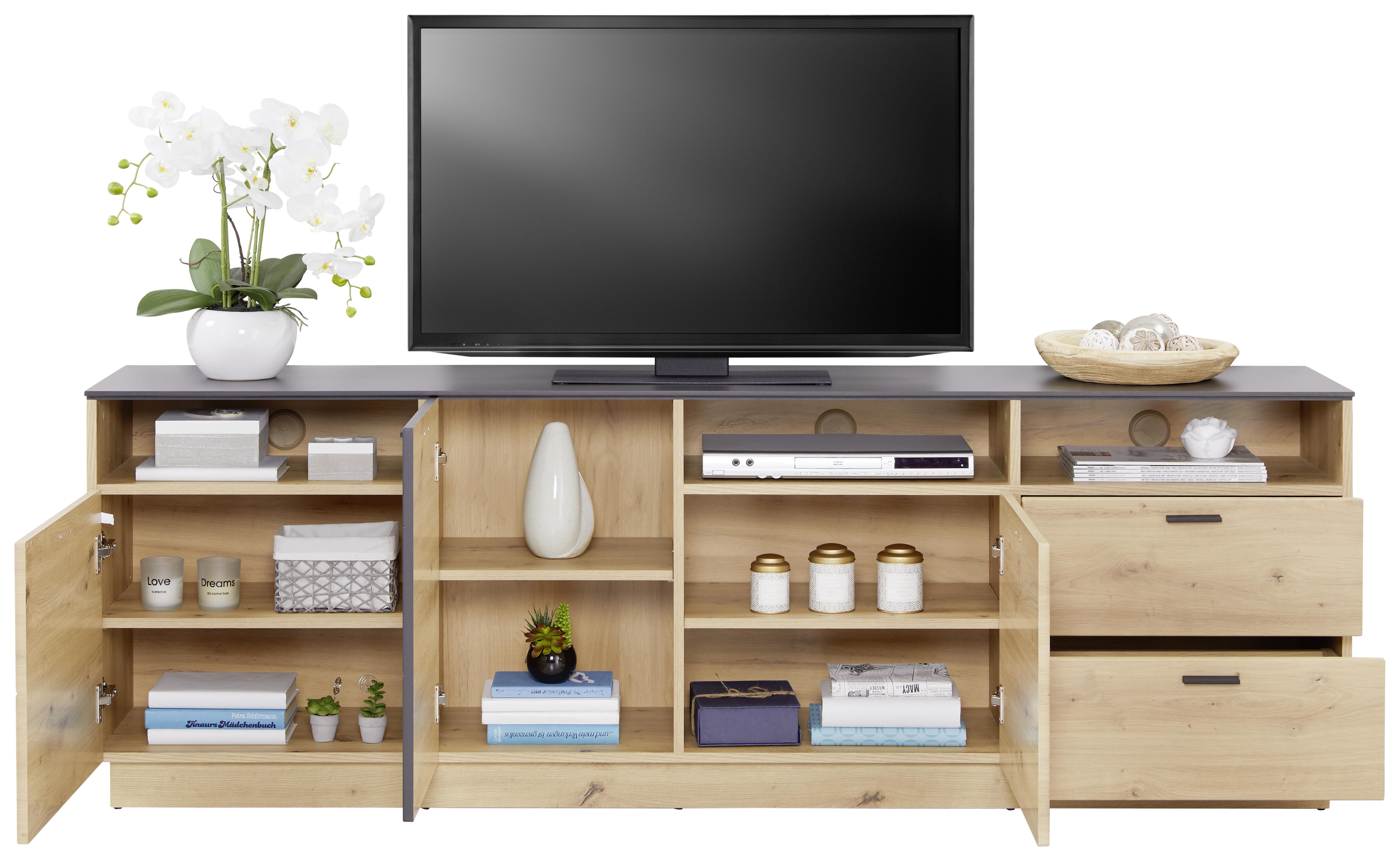 Tv Diel Tonale - farby dubu/čierna, Moderný, kompozitné drevo/plast (200/68,6/40cm)