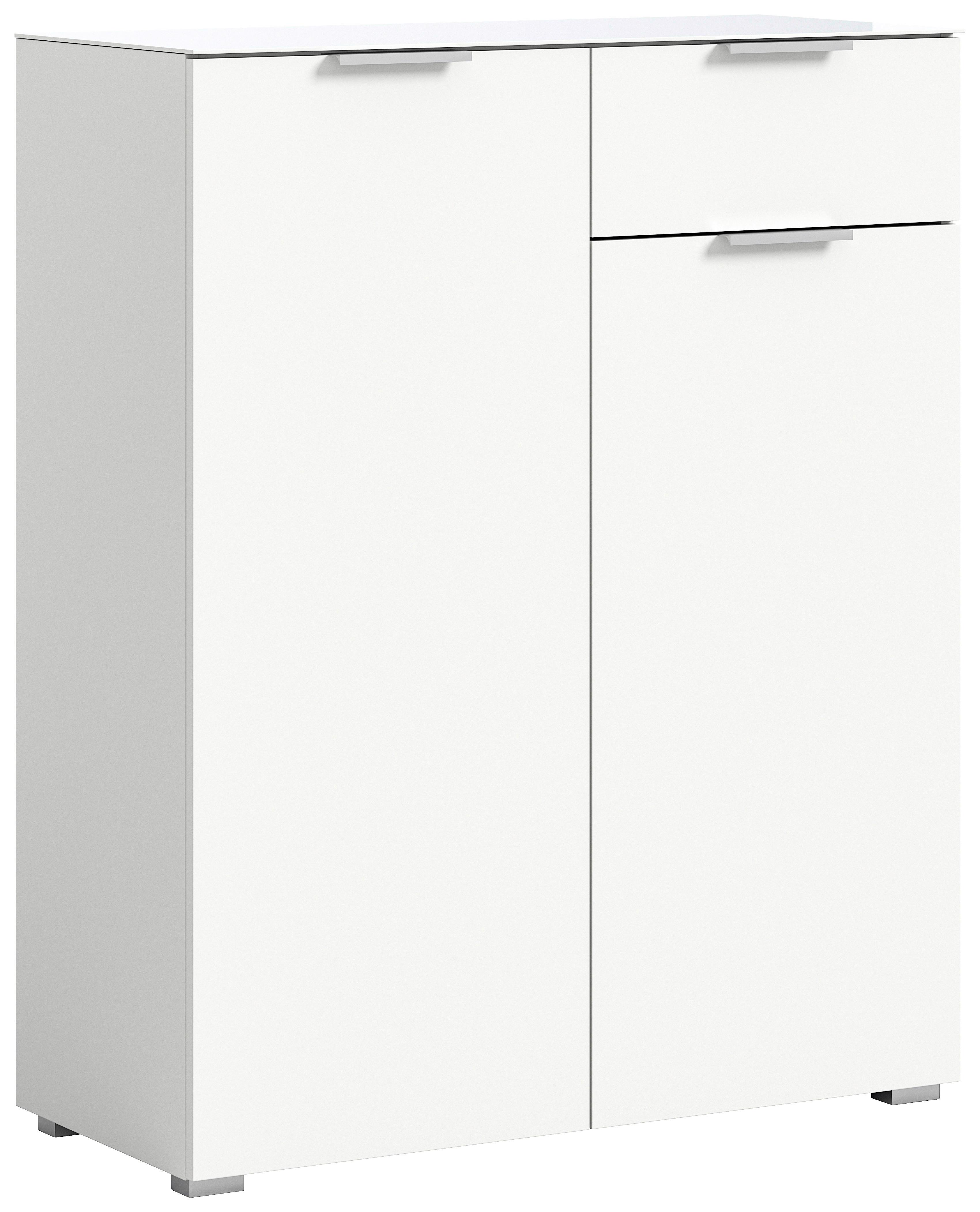 Kommode Ray Weiß B: 90 cm - Silberfarben/Weiß, Design, Glas/Holzwerkstoff (90/112/40cm) - Livetastic