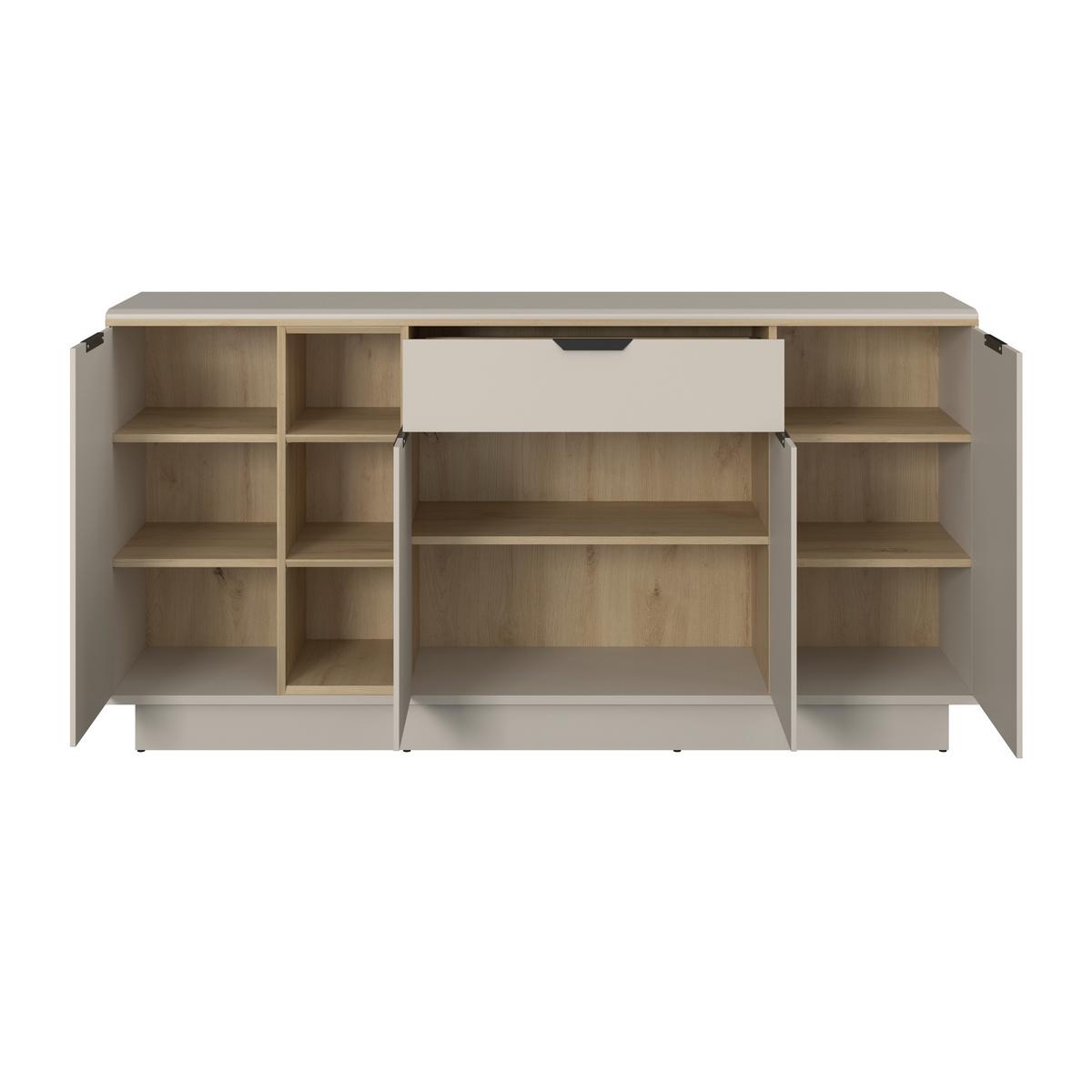 Sideboard Darius Eiche Artisan/Kashmir,B:171cm - Kaschmir/Schwarz, Trend, Holzwerkstoff (171,4/87,4/37cm)