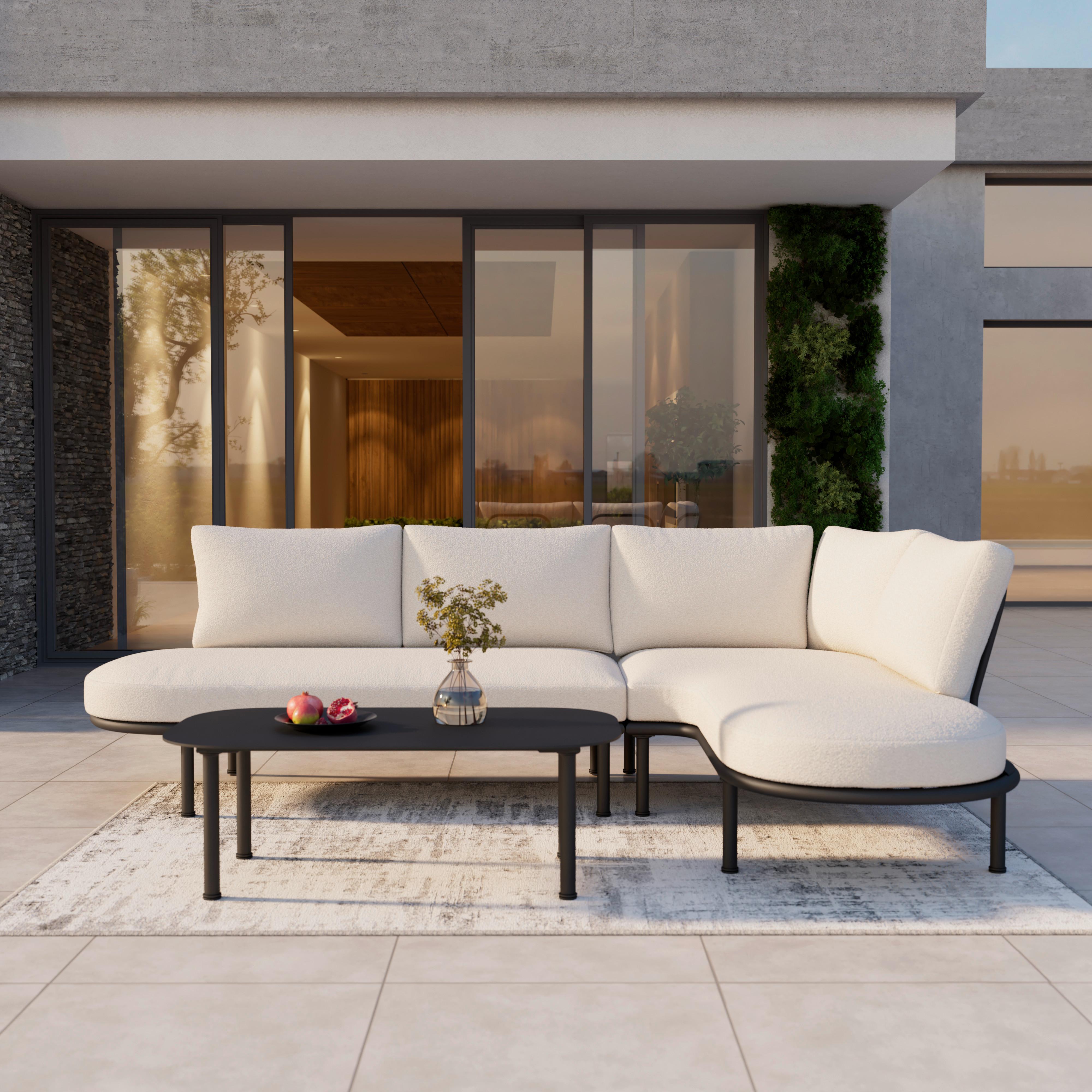 TERASOVÁ SEDACÍ SOUPRAVA CHARLOTTA - černá/krémová, Moderní, kov/textil (242,5/78/75,5cm) - Bessagi Garden