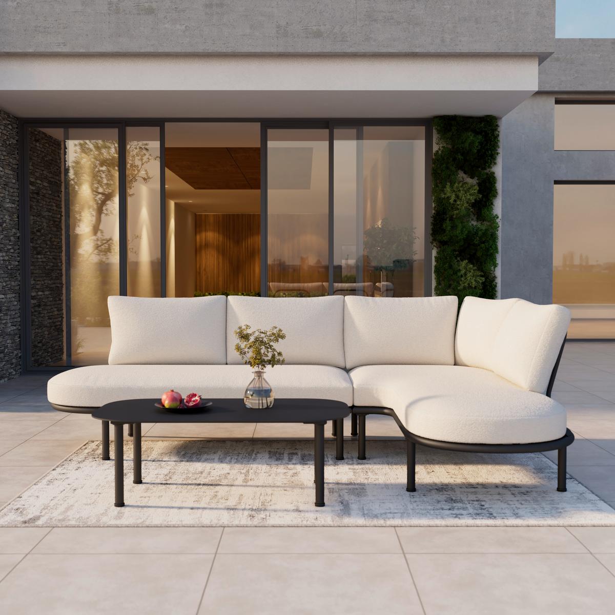 TERASOVÁ SEDACÍ SOUPRAVA CHARLOTTA - černá/krémová, Moderní, kov/textil (242,5/78/75,5cm) - Bessagi Garden