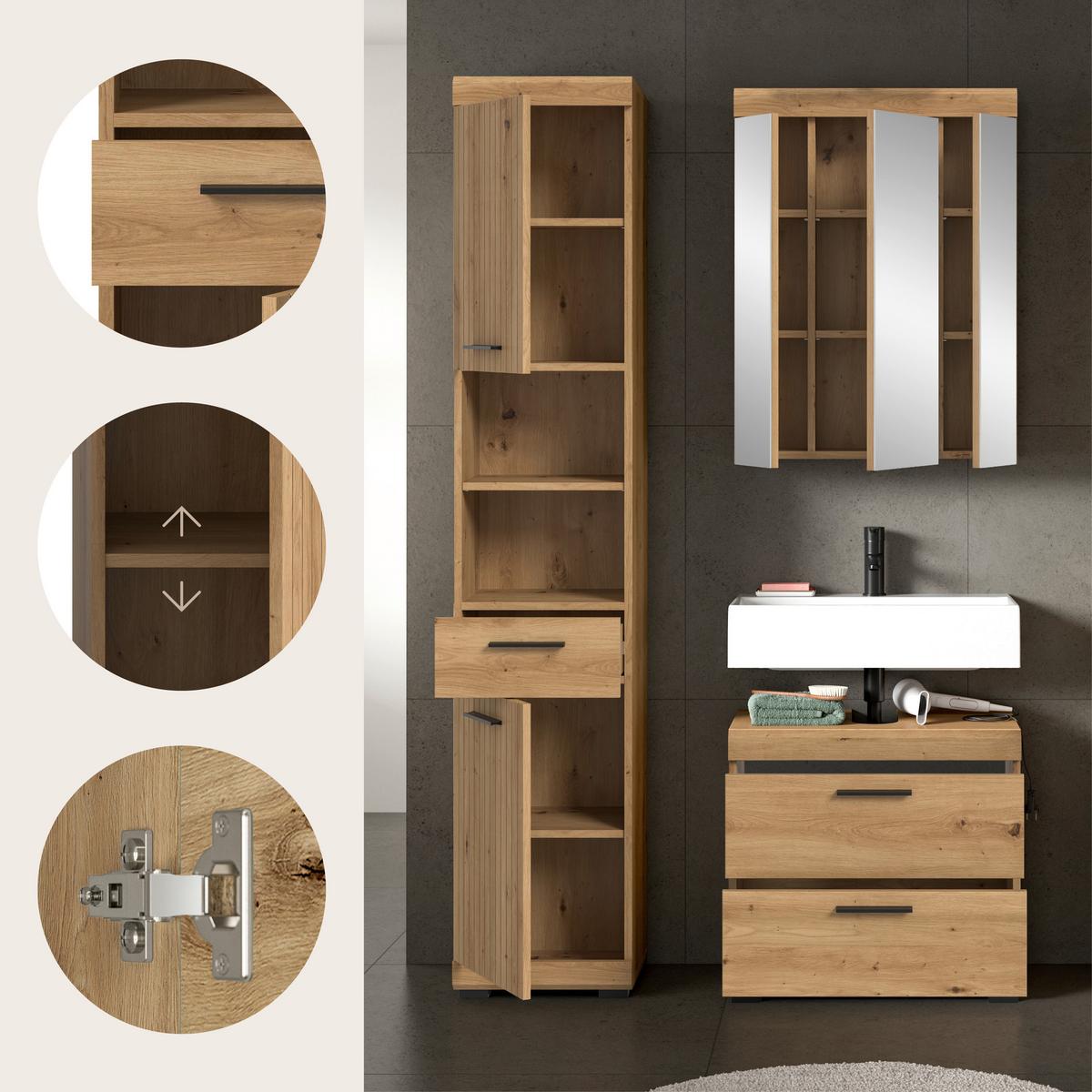 Badezimmer Scout Eiche Artisan Dekor B: 97cm - Schwarz/Eiche Artisan, Trend, Glas/Holzwerkstoff (97cm) - MID.YOU