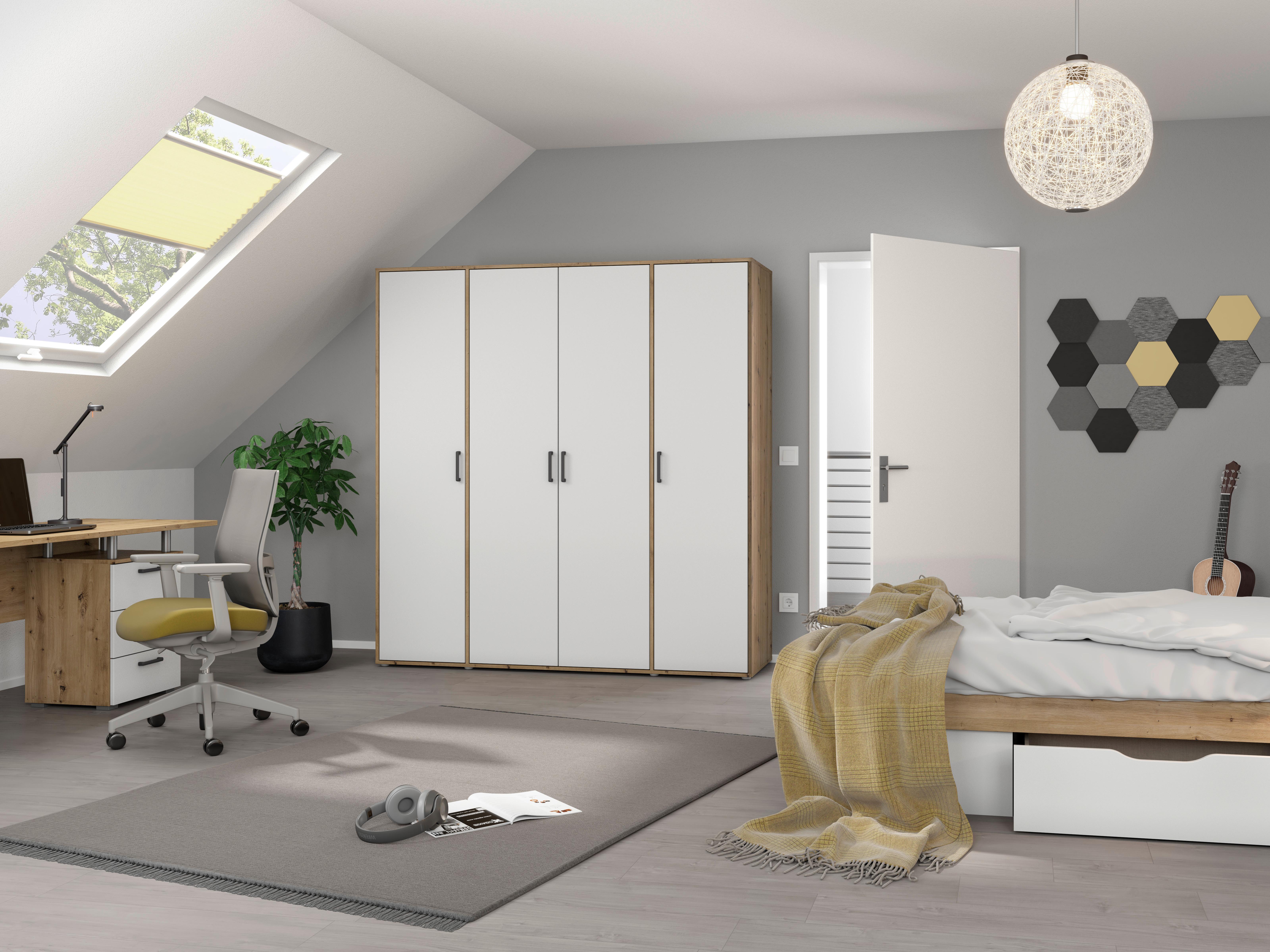 Drehtürenschrank Voyager 187 Cm Eiche Artisan,weiß - Weiß/Eiche Artisan, MODERN, Holzwerkstoff (187/194/53cm) - Rauch Möbel