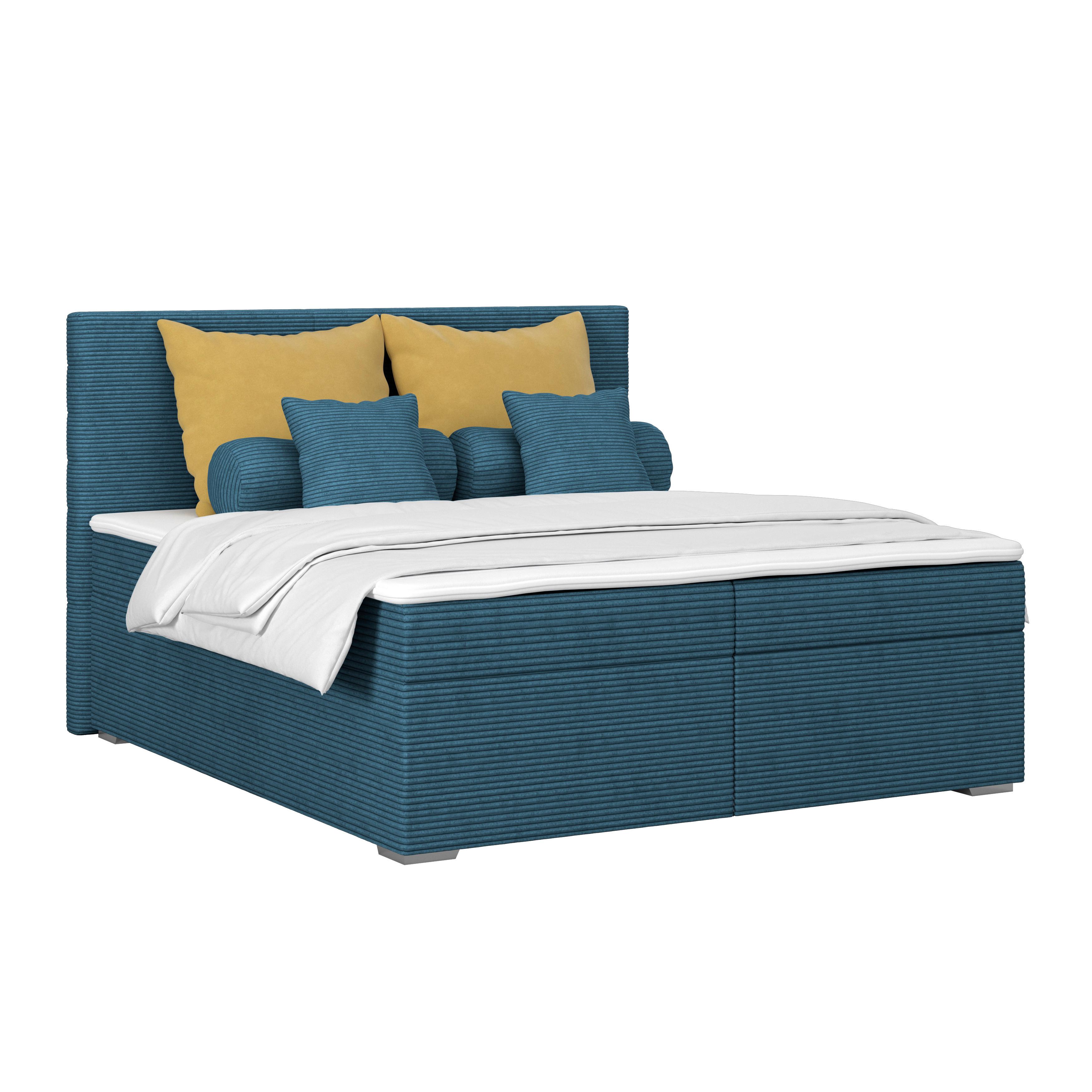 Čalúnená posteľ ADRIA 180x200 cm, modrá - modrá/chrómová, Konventionell, drevo/textil (180/200cm)