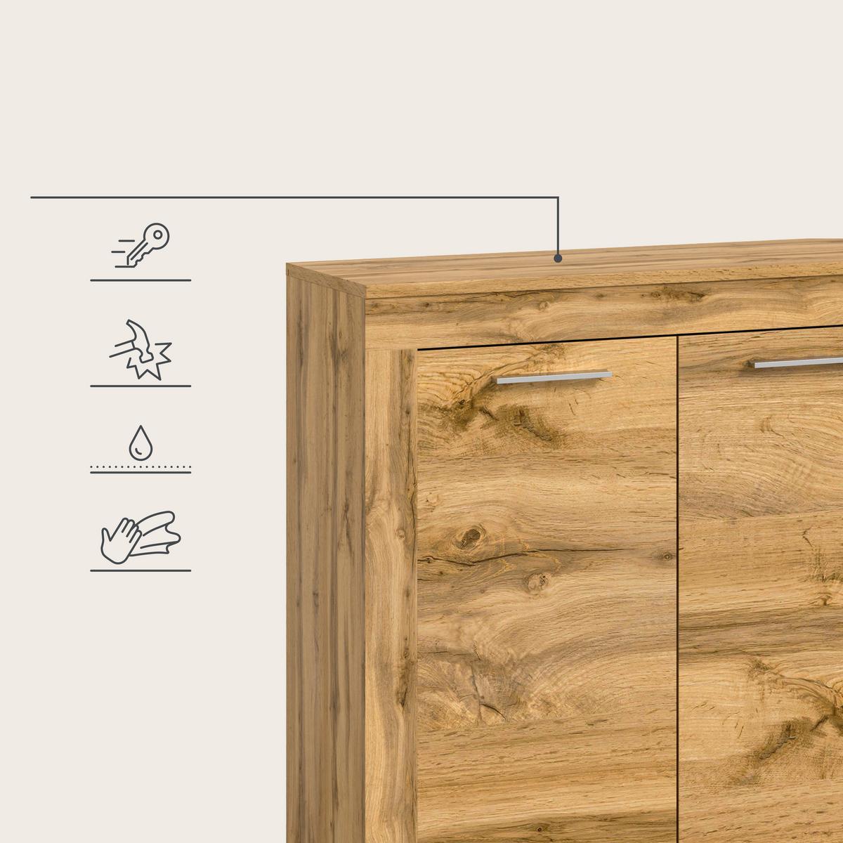 Wohnwand Jam Eiche Dekor 4-Teilig B: Ca. 330 Cm - Eiche Wotan/Schwarz, Design, Glas/Holzwerkstoff (330/159/35cm) - MID.YOU