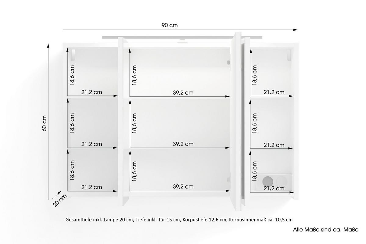 Spiegelschrank Spree Anthrazit B: 90 cm - Anthrazit, MODERN, Glas/Holzwerkstoff (90/60/20cm) - MID.YOU