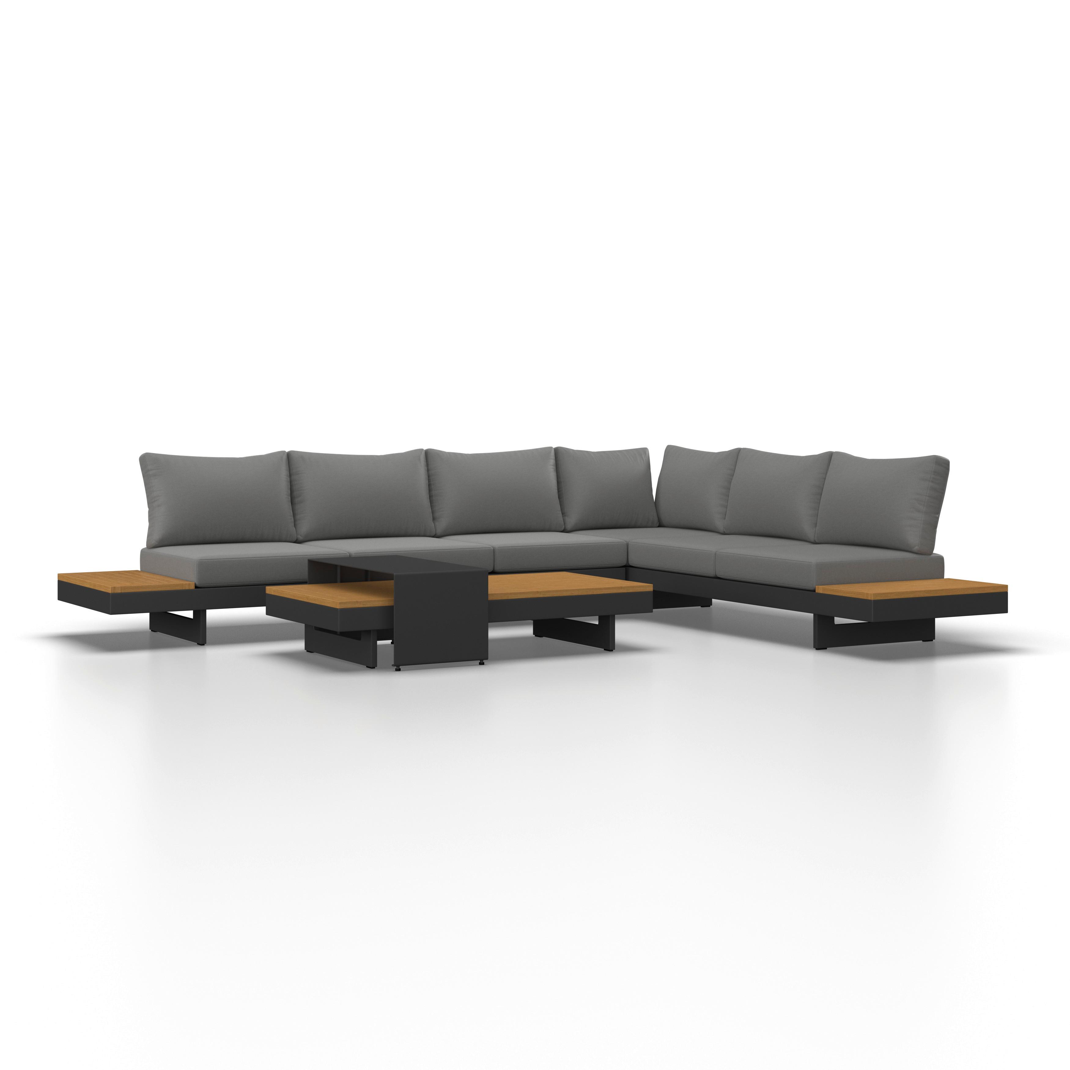 Zahradní sedací souprava AMAIA - šedá/tmavě šedá, Moderní, kov/dřevo (323/80/70cm) - Bessagi Garden