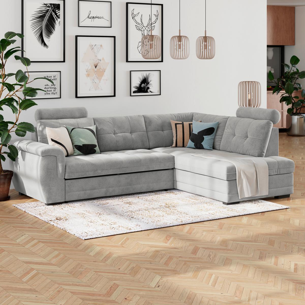Ecksofa mit Schlaffunktion Falco new Silber 183x251 cm - Silberfarben/Schwarz, KONVENTIONELL, Textil (183/251cm) - Ondega