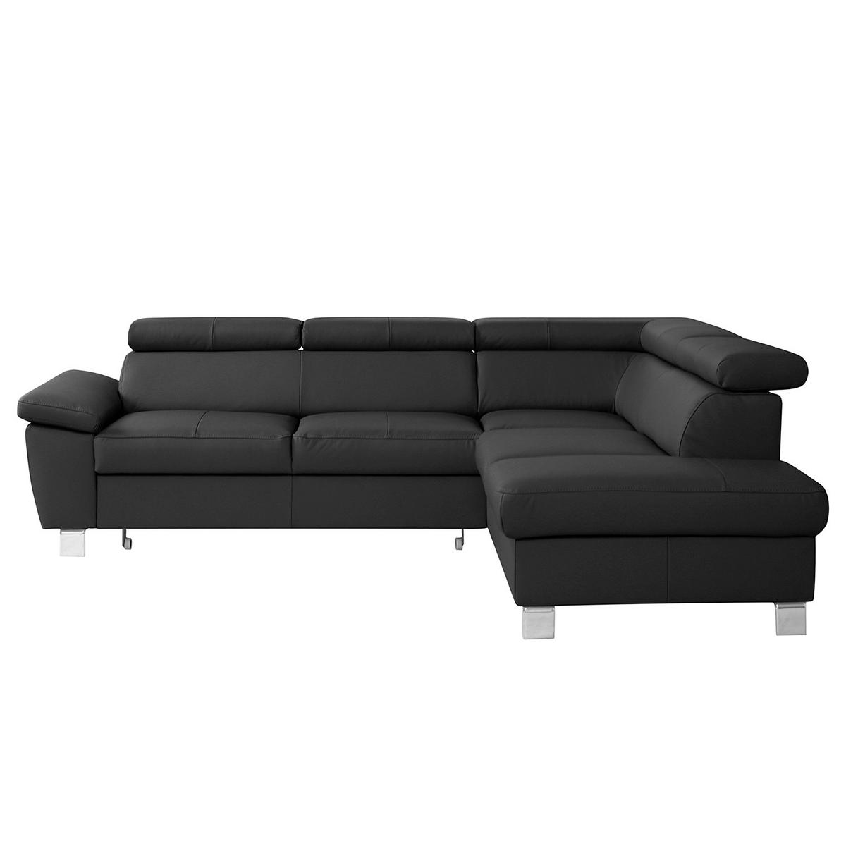 Ecksofa Lugano Teilleder Schwarz 248x208 - Chromfarben/Schwarz, Design, Leder/Textil (248/208cm) - Livetastic