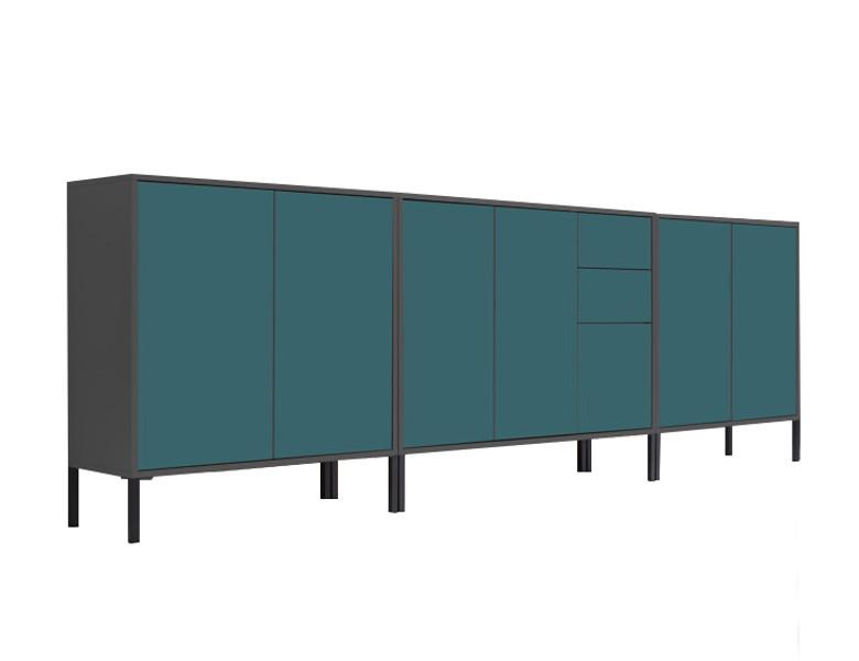 Sideboard Mailand Anthrazit/Petrol B: 263,5cm - Anthrazit/Petrol, MODERN, Holzwerkstoff (263,5/86/33cm) - MID.YOU