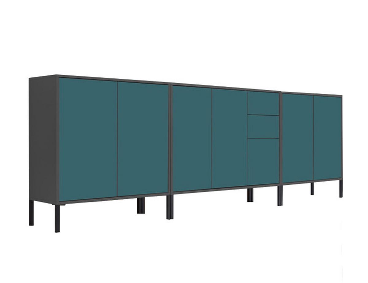 Sideboard Mailand Anthrazit/Petrol B: 263,5cm - Anthrazit/Petrol, MODERN, Holzwerkstoff (263,5/86/33cm) - MID.YOU