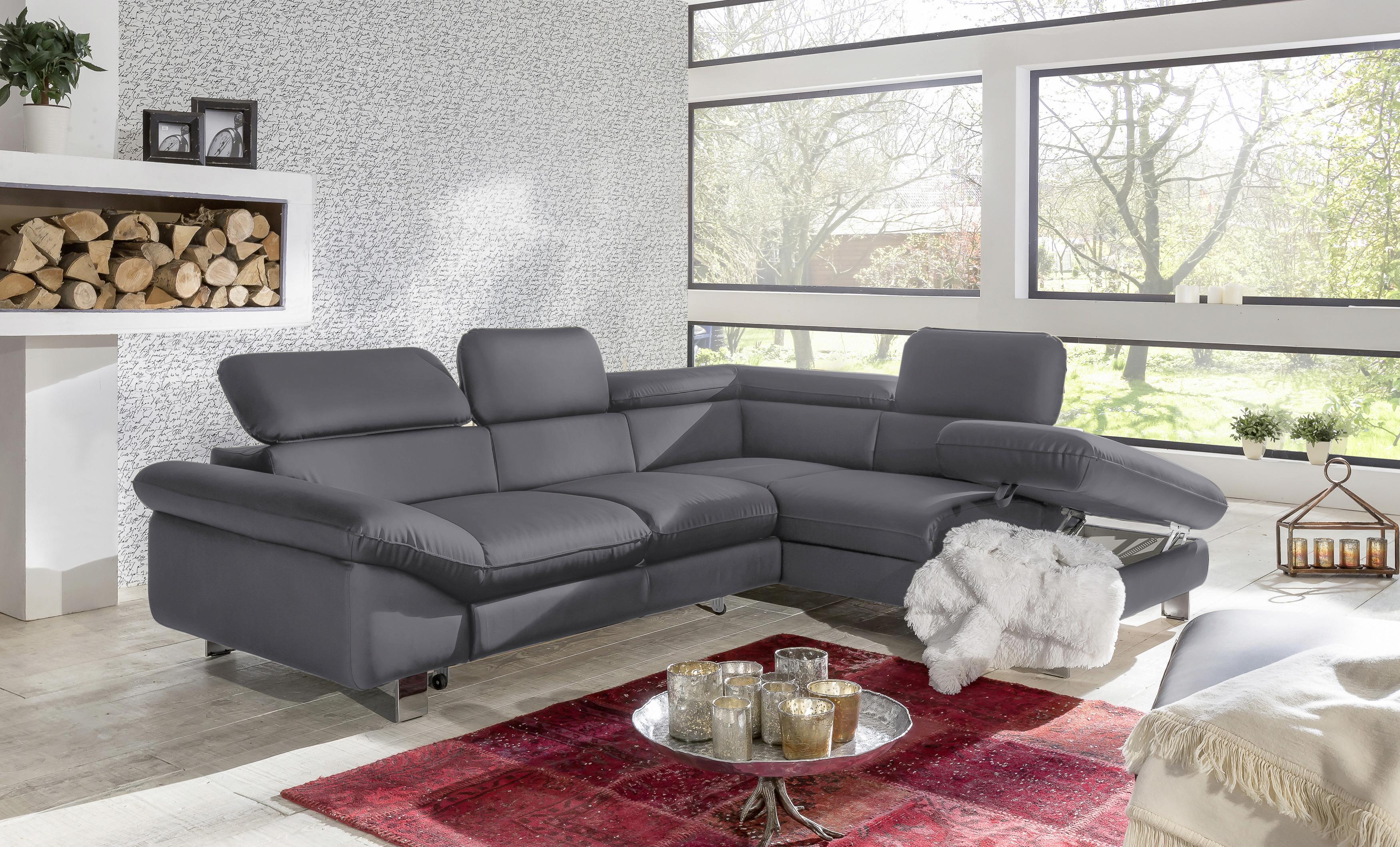 Ecksofa Mit Schlaffunktion Driver Fango Lederlook - Chromfarben/Fango, MODERN, Textil (266/214cm) - MID.YOU