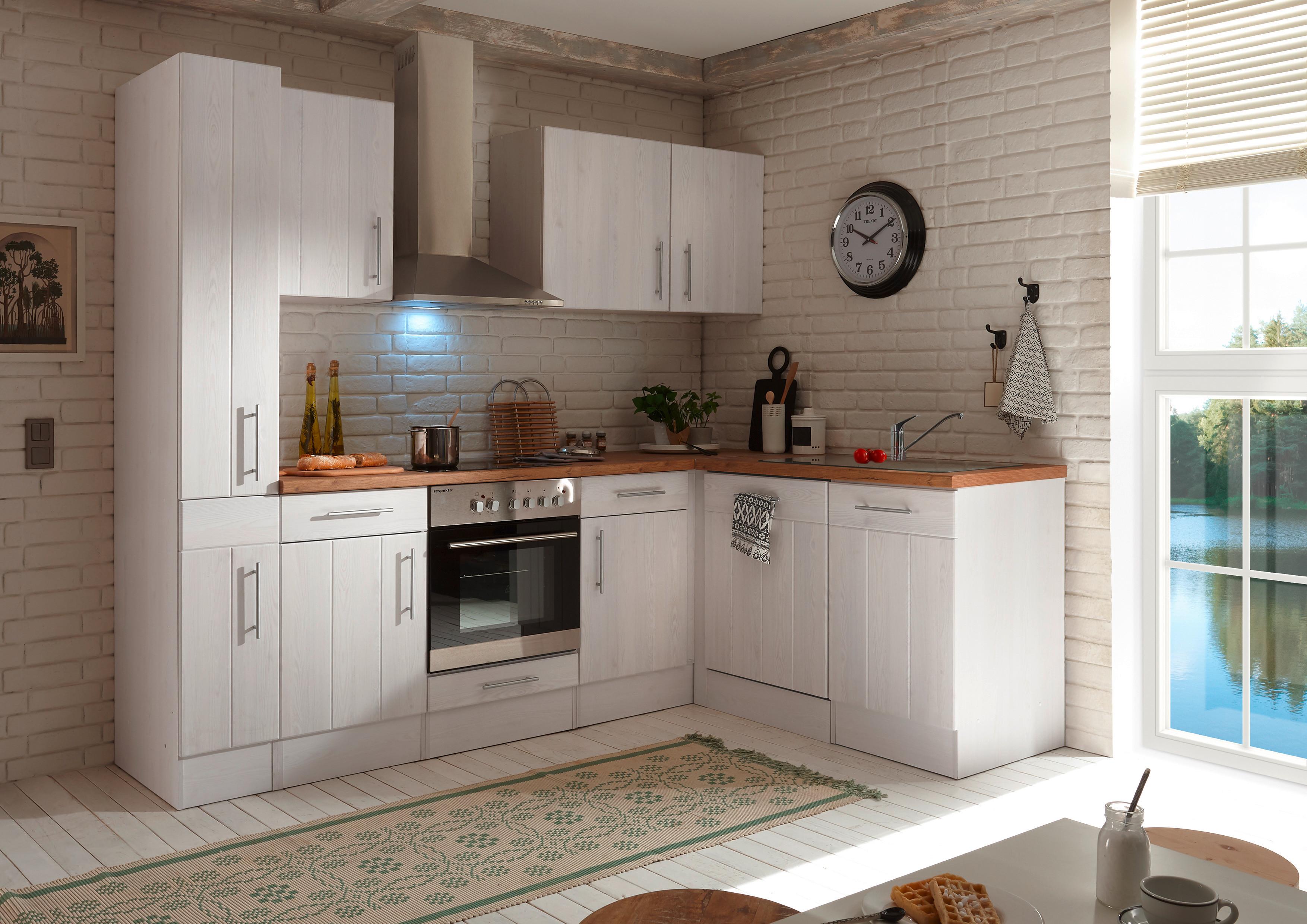 Küchenzeile Premium mit Geräten 250 cm Weiß Landhaus - Eichefarben/Weiß, ROMANTIK / LANDHAUS, Holzwerkstoff (250/172cm) - Respekta