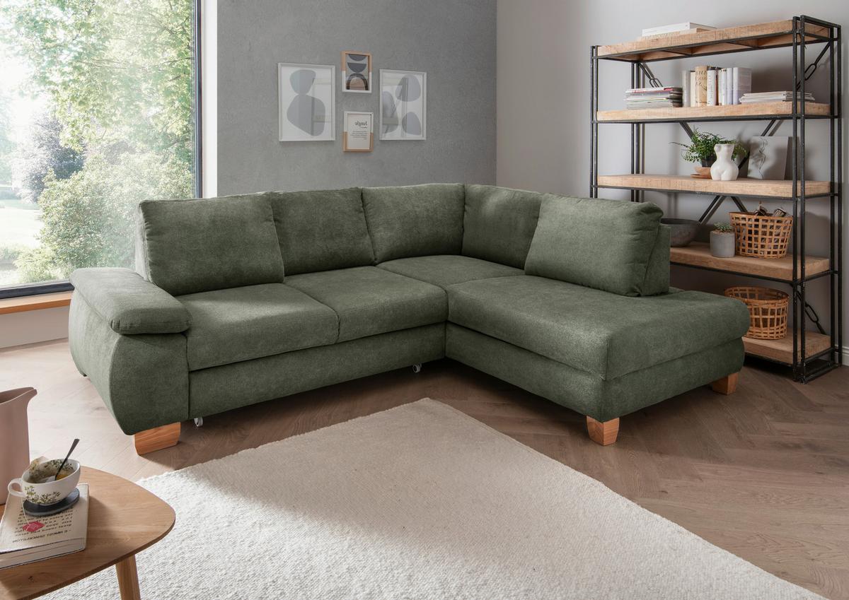 Eckschlafsofa Positano Dunkelgrün S: 261x206 cm - Wildeiche/Dunkelgrün, MODERN, Textil (261/206cm) - Livetastic