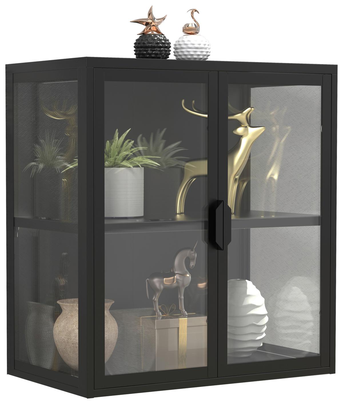 Hängevitrine Flokas Schwarz B: 60 cm - Transparent/Schwarz, Design, Glas/Metall (60/65/35cm) - MID.YOU