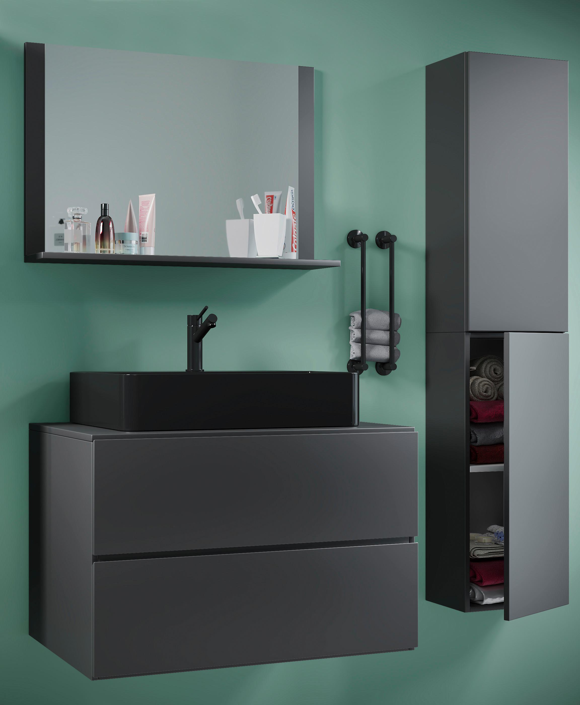 Badezimmer Lendas Bl L - Anthrazit/Schwarz, MODERN, Glas/Keramik (114cm) - MID.YOU