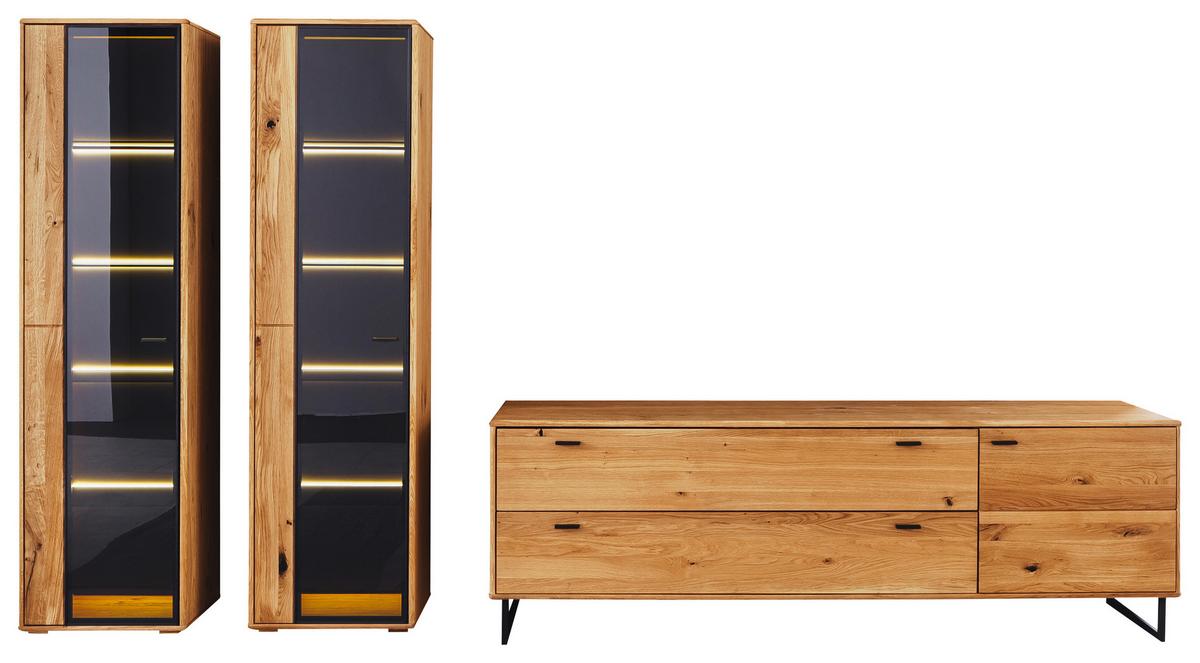 Wohnwand Arezzo Wildeiche B: 333 cm - Wildeiche/Anthrazit, Design, Glas/Holz (333/190/50cm) - MID.YOU