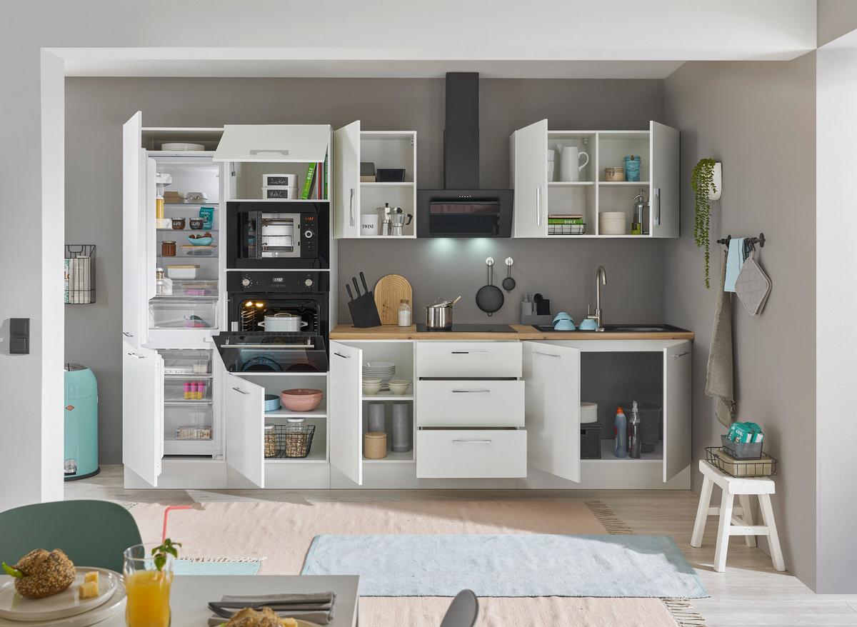 Küchenblock Turin Weiß/Eiche Dekor B: 330 cm - Weiß/Eiche Artisan, Basics, Holzwerkstoff (330cm) - MID.YOU