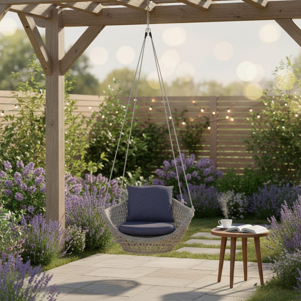 ZÁVĚSNÉ KŘESLO ELODIE - modrá/krémová, Moderní, kov/textil (83/73/48cm) - Bessagi Garden