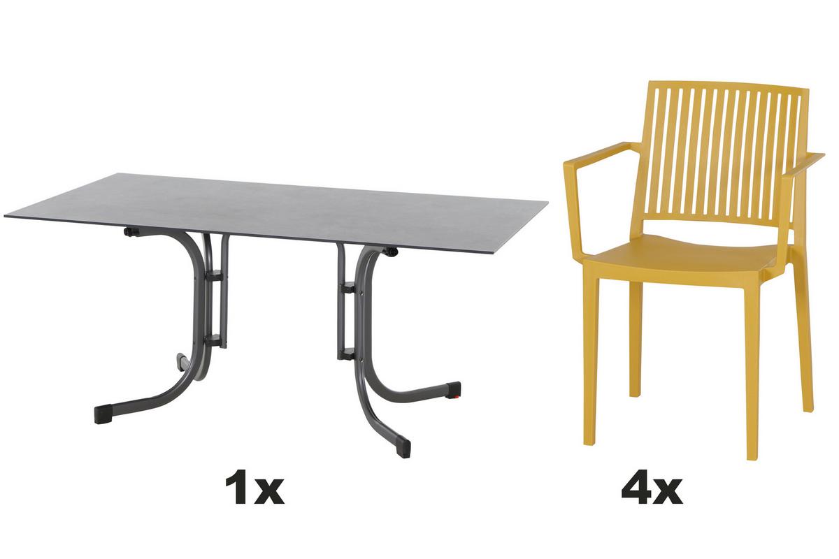 Gartengarnitur T20201 - Anthrazit/Gelb, Basics, Holzwerkstoff/Kunststoff (57/80/56cm) - Siena Garden