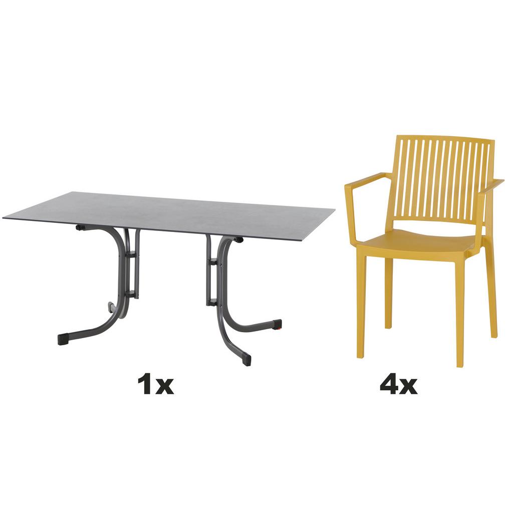 Gartengarnitur 5-Tlg. Aus Kunststoff, Anthrazit/Gelb