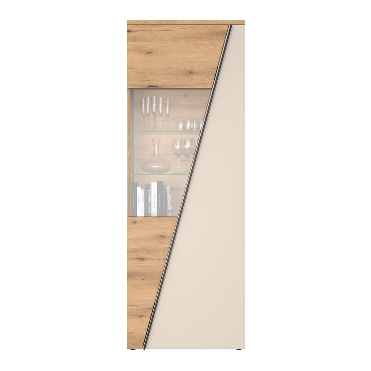 Vitrine Venedig NEW Eichefarben/Kaschmir B: 70 cm - Kaschmir/Eichefarben, MODERN, Glas/Holzwerkstoff (70/196/37cm)