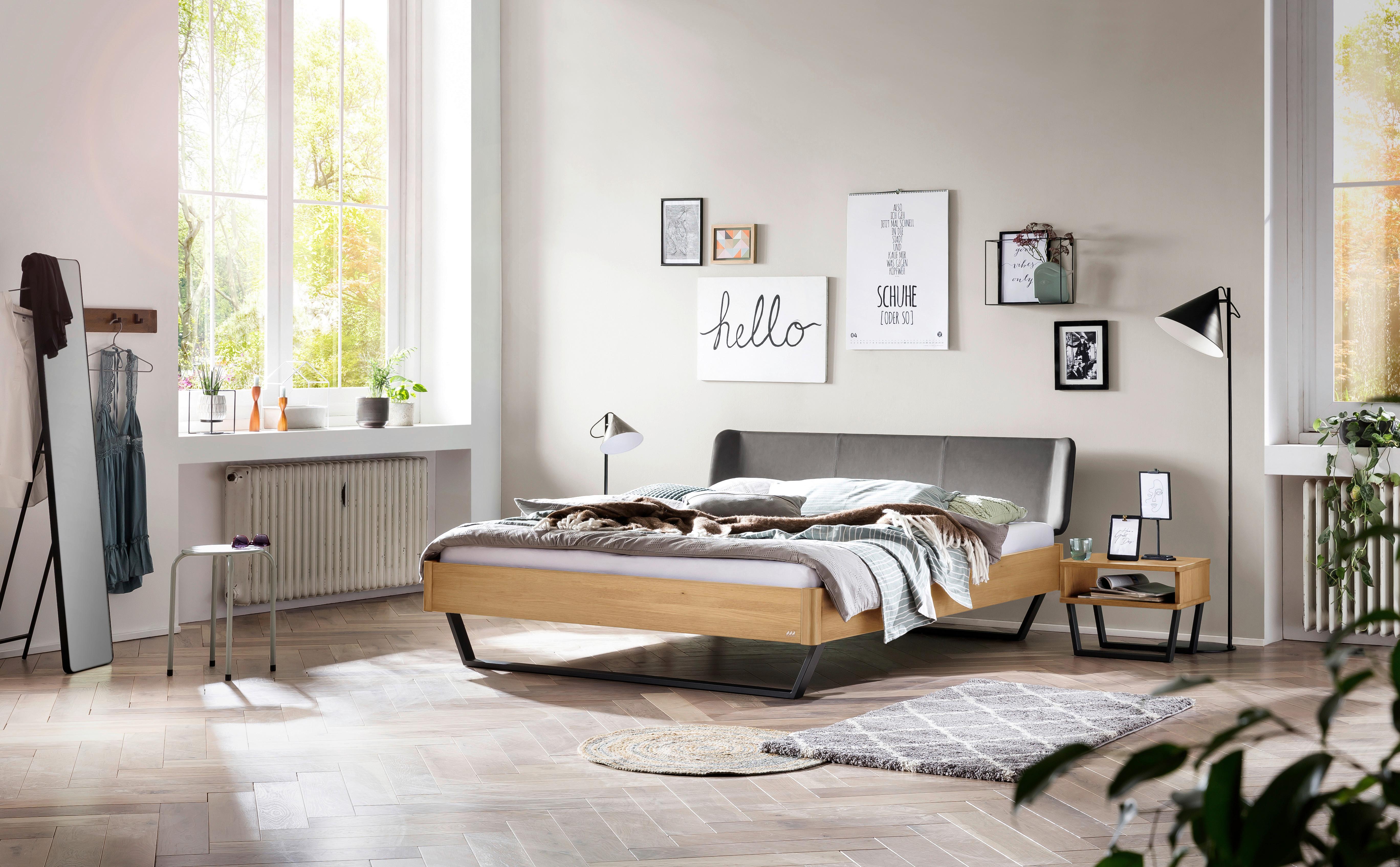 Bett Montieri Eichefarben 140x200 Cm - Dunkelgrau/Eichefarben, MODERN, Holz/Textil (140/200cm) - Hasena