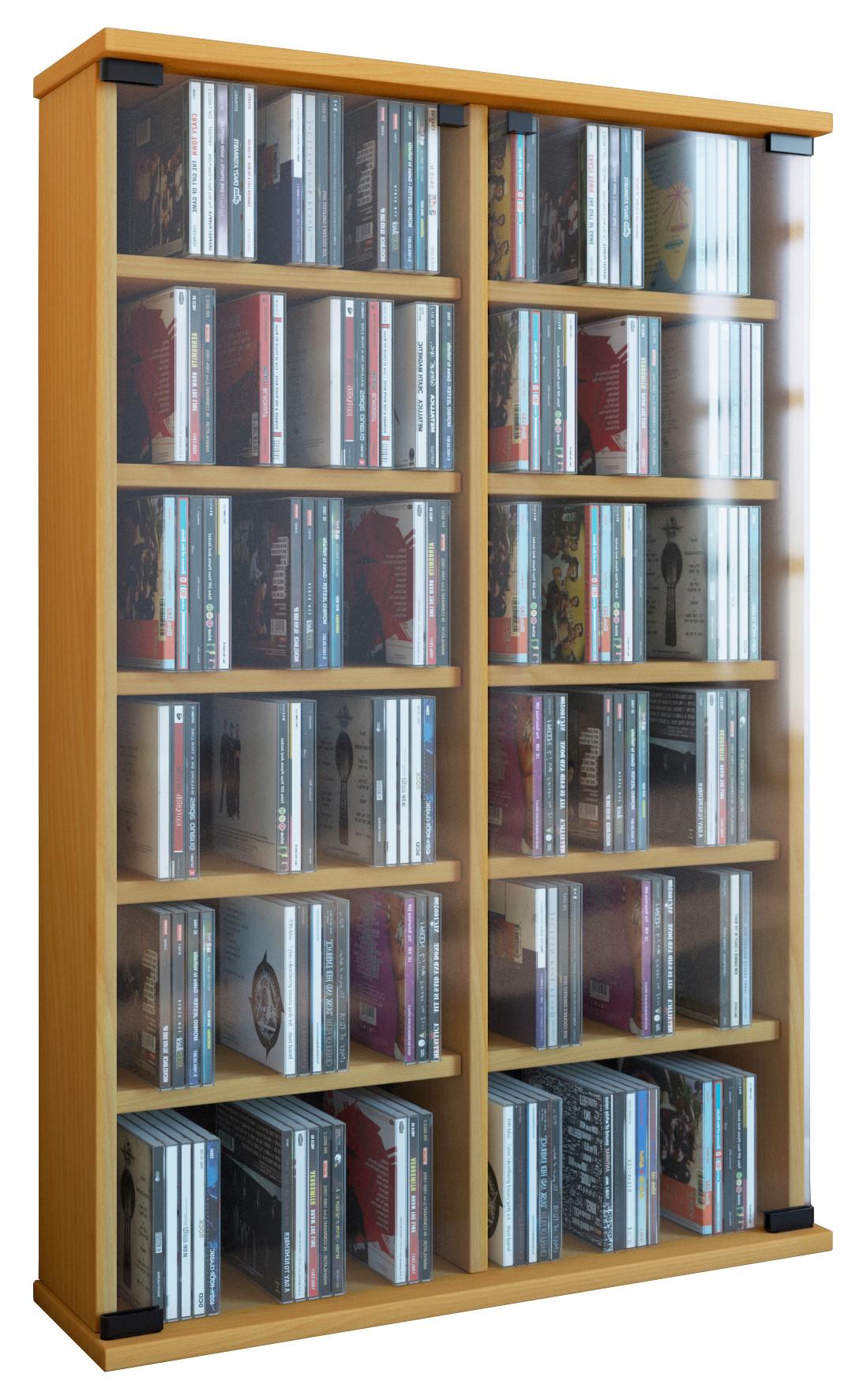 Cd Regal Mit Glastüren Roma 60 Cm Buche Dekor - Buchefarben, KONVENTIONELL, Glas/Holzwerkstoff (60/91,5/18cm) - MID.YOU