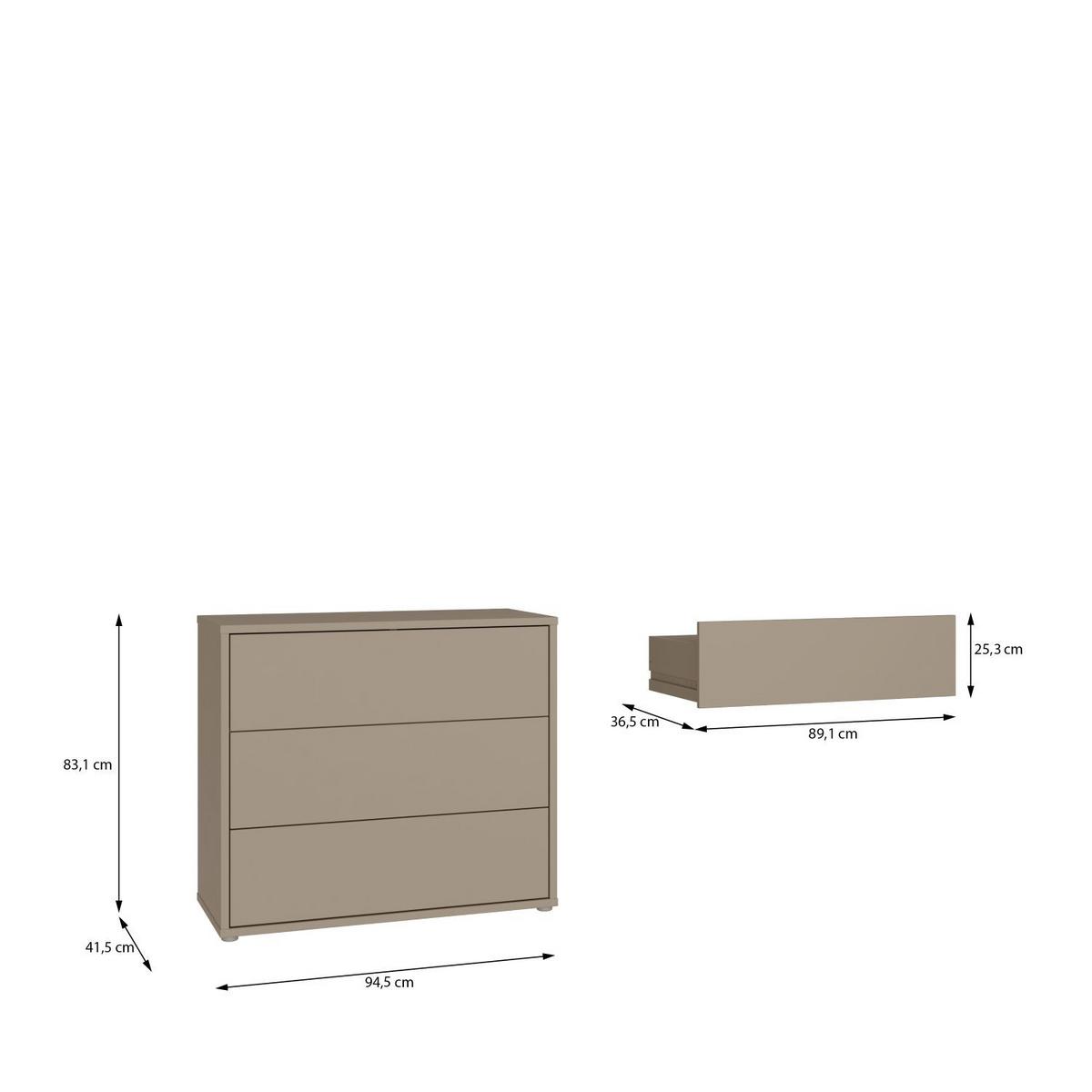 Komoda farba taupe - béžovohnedá, Modern, kompozitné drevo (94,8/83,1/41,5cm)