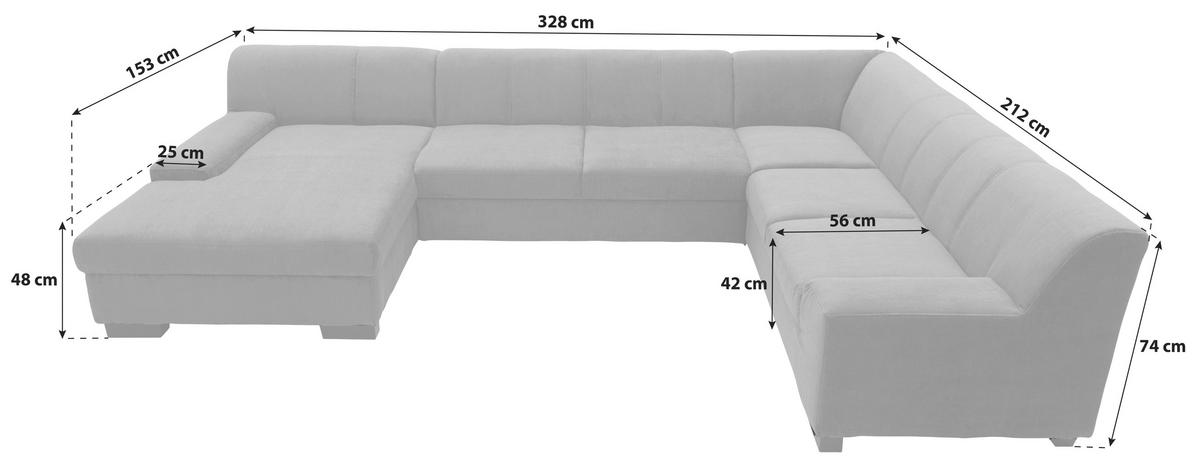 Wohnlandschaft Norma Dunkelgrau Webstoff - Wengefarben/Dunkelgrau, Design, Textil (153/328/212cm) - MID.YOU