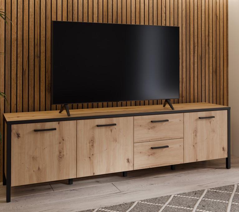 TV komoda Kirikus, š: 185 cm - černá/dub artisan, Lifestyle, kompozitní dřevo (184,5/54,3/40,2cm) - Mömax