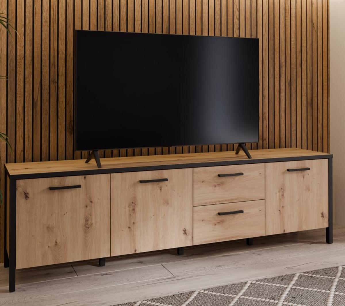 TV komoda Kirikus, š: 185 cm - černá/dub artisan, Lifestyle, kompozitní dřevo (184,5/54,3/40,2cm) - Mömax
