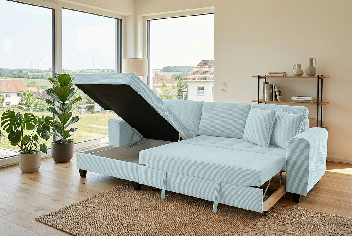 Ecksofa Moritz Graugrün S: ca. 155x265 cm - Salbeigrün, Trend, Textil (155/265cm)