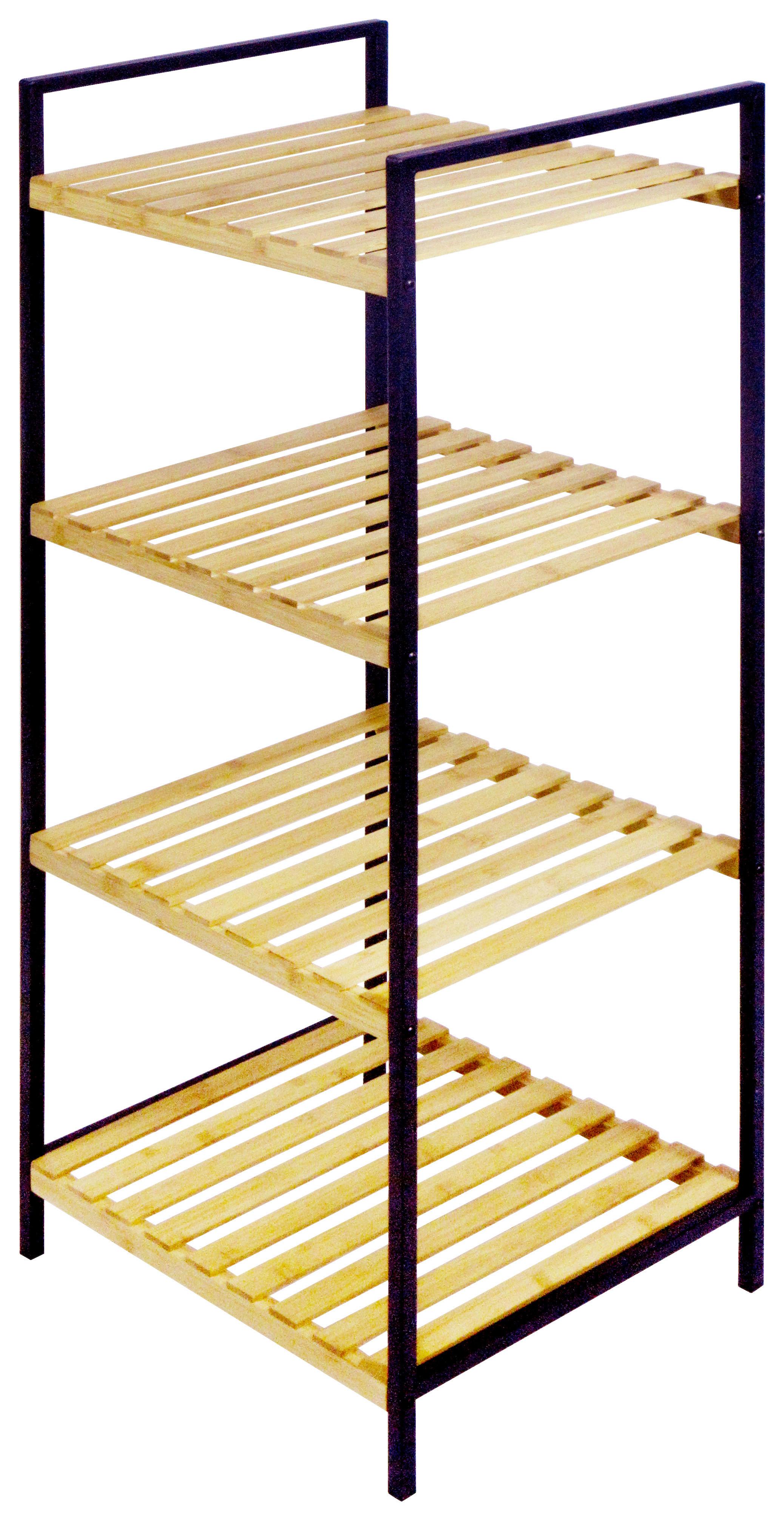 Malý regál Franz 2, bambus, kov, š: 37,5 cm - černá/přírodní barvy, Moderní, kov/přírodní materiály (37,5/95/33cm)