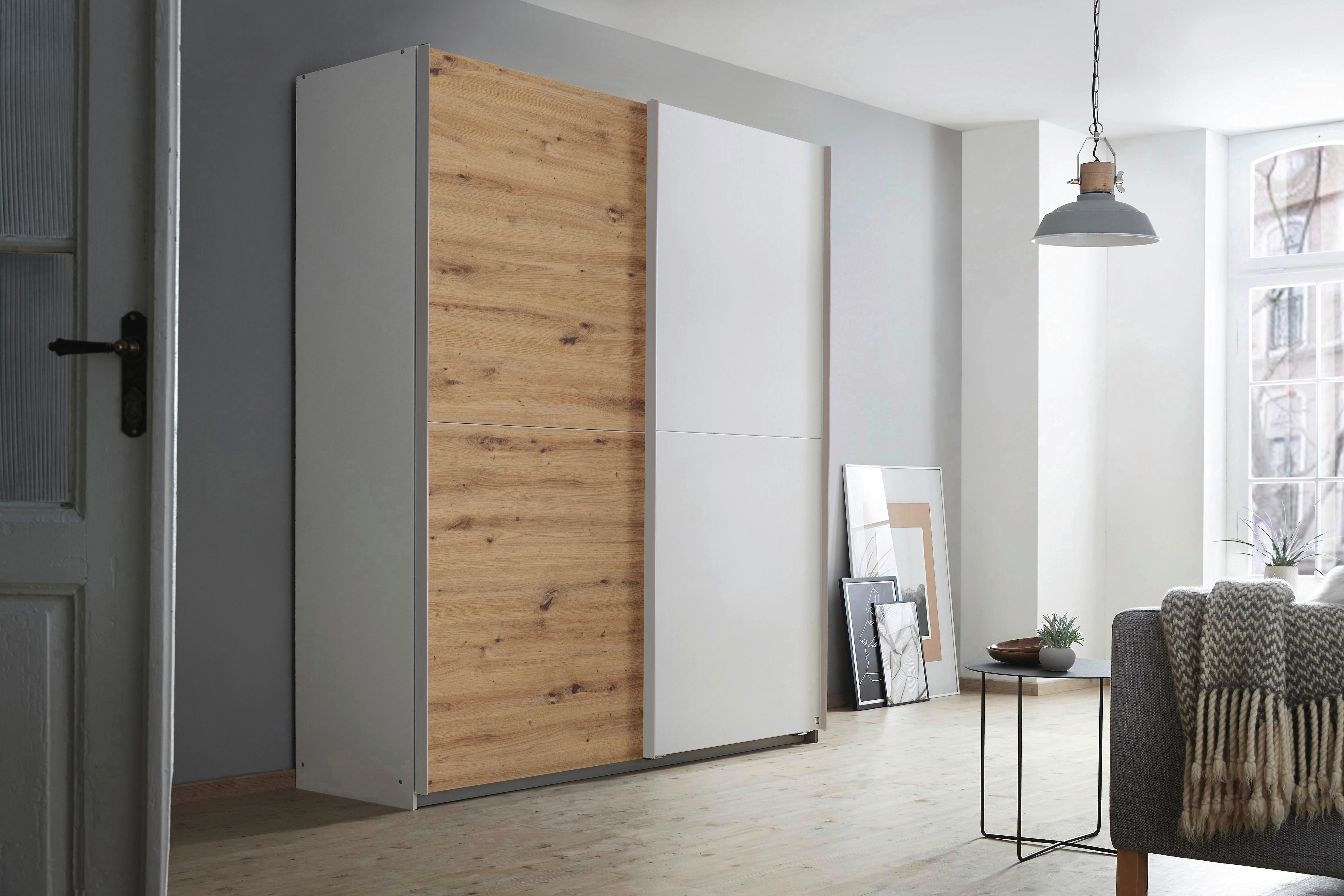 Schwebetürenschrank B: 175 cm Mars Weiße/Eiche Dekor - Weiß/Eiche Artisan, KONVENTIONELL, Holzwerkstoff (175/191/59cm)