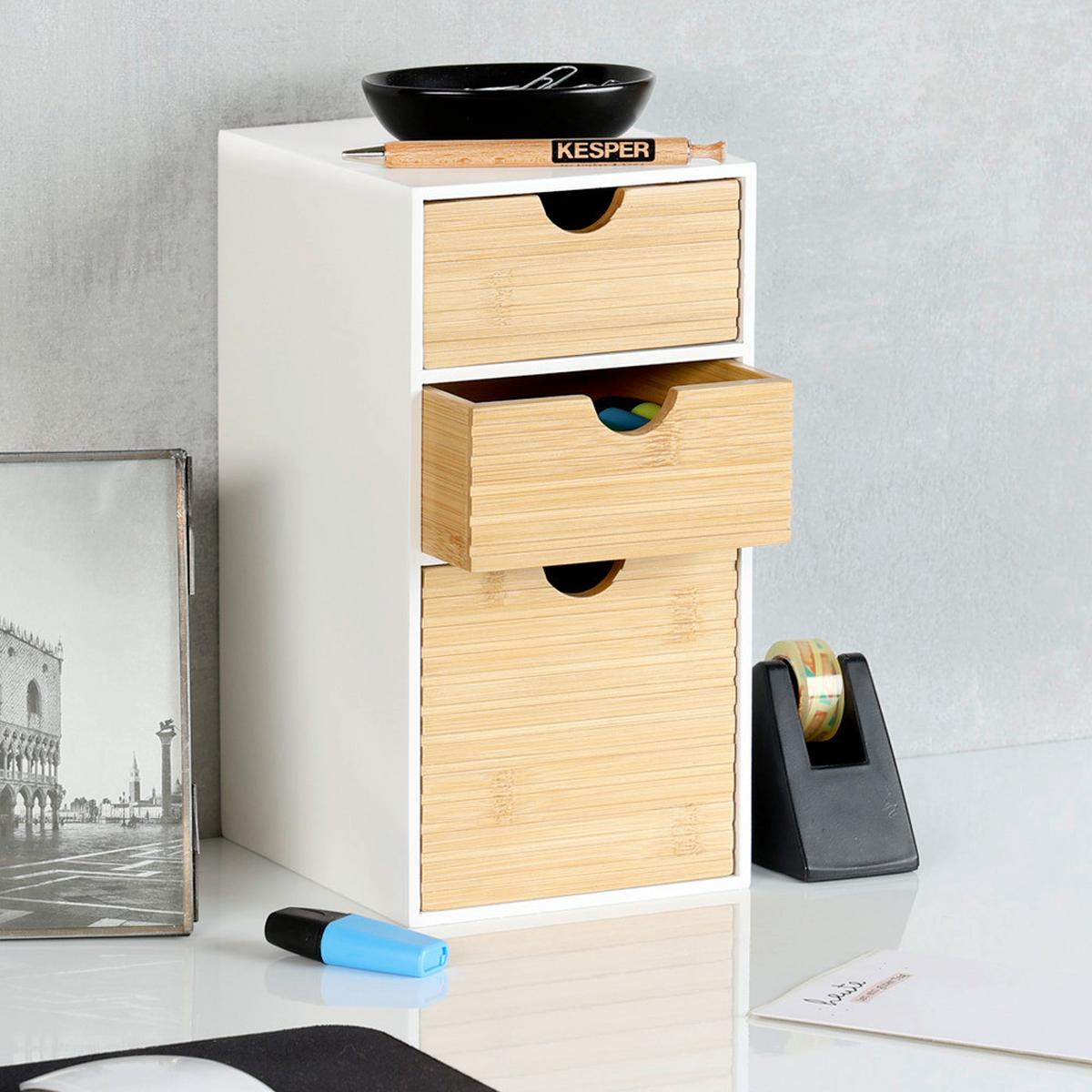 TISCHORGANIZER Bambus, Weiß/Naturfarben - Naturfarben/Weiß, Basics, Holz/Holzwerkstoff (14/16/27cm) - Kesper