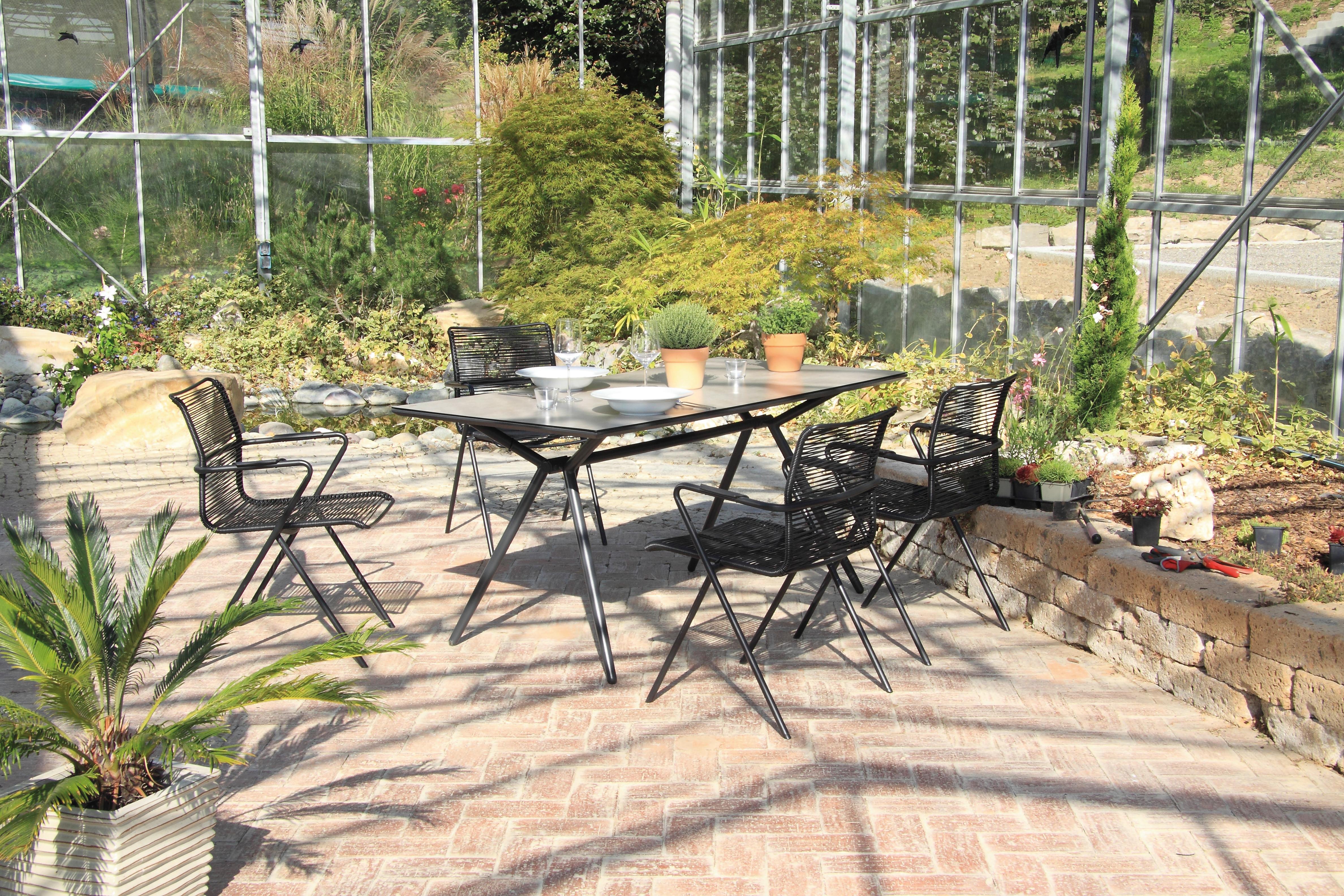 Gartengarnitur 5-Tlg. Alpha Rope Metall/Kunststoff/Glas - Taupe/Anthrazit, Basics, Glas/Kunststoff (80/75/160cm) - Acamp