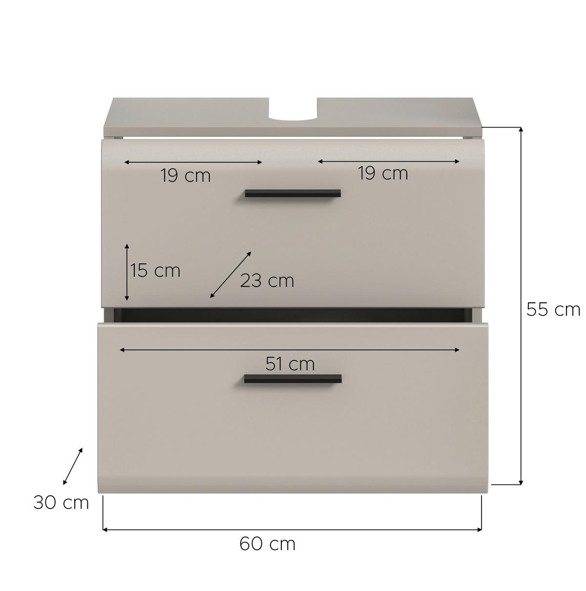 WASCHBECKENUNTERSCHRANK Ice Kaschmir B: 60cm - Kaschmir/Schwarz, Trend, Holzwerkstoff (60/55/30cm) - MID.YOU