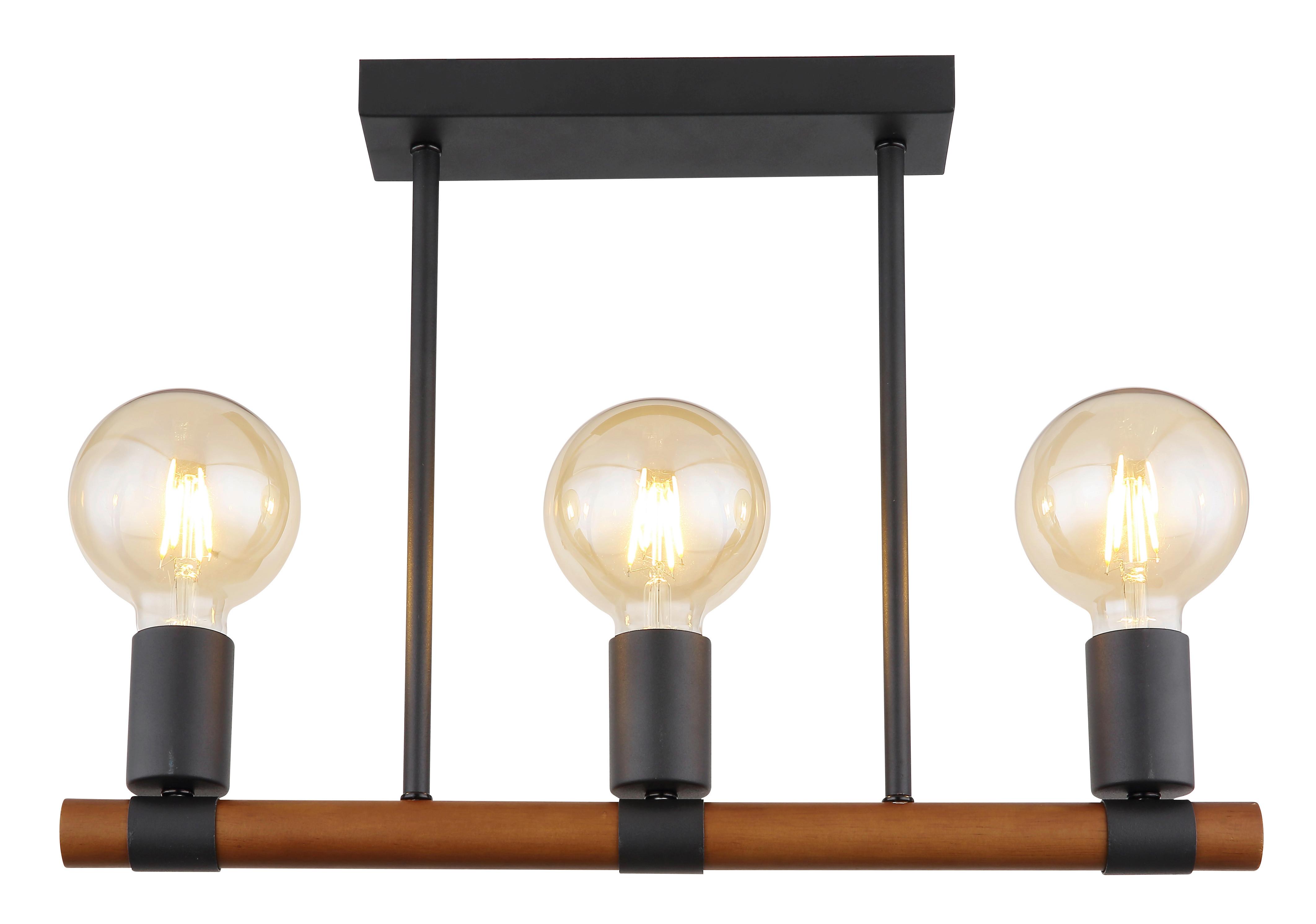 Deckenleuchte L: 49 Cm 3-Flammig Länglich - Schwarz/Braun, Basics, Holz/Metall (49/6/35cm) - Globo