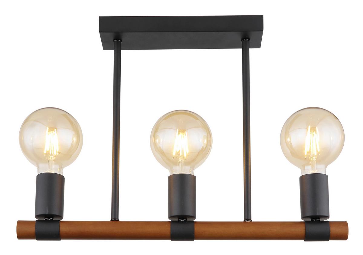 Deckenleuchte L: 49 Cm 3-Flammig Länglich - Schwarz/Braun, Basics, Holz/Metall (49/6/35cm) - Globo