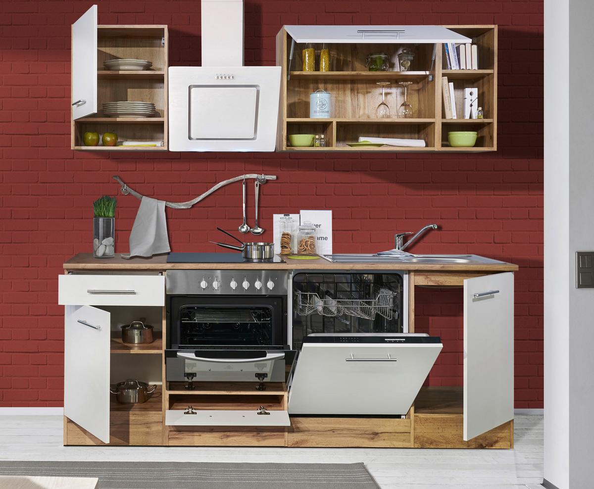 Küchenzeile ohne Geräte B: 220 cm Weiß/Wildeiche Dekor - Wildeiche/Weiß, Basics, Holzwerkstoff (220/205/60cm) - Respekta