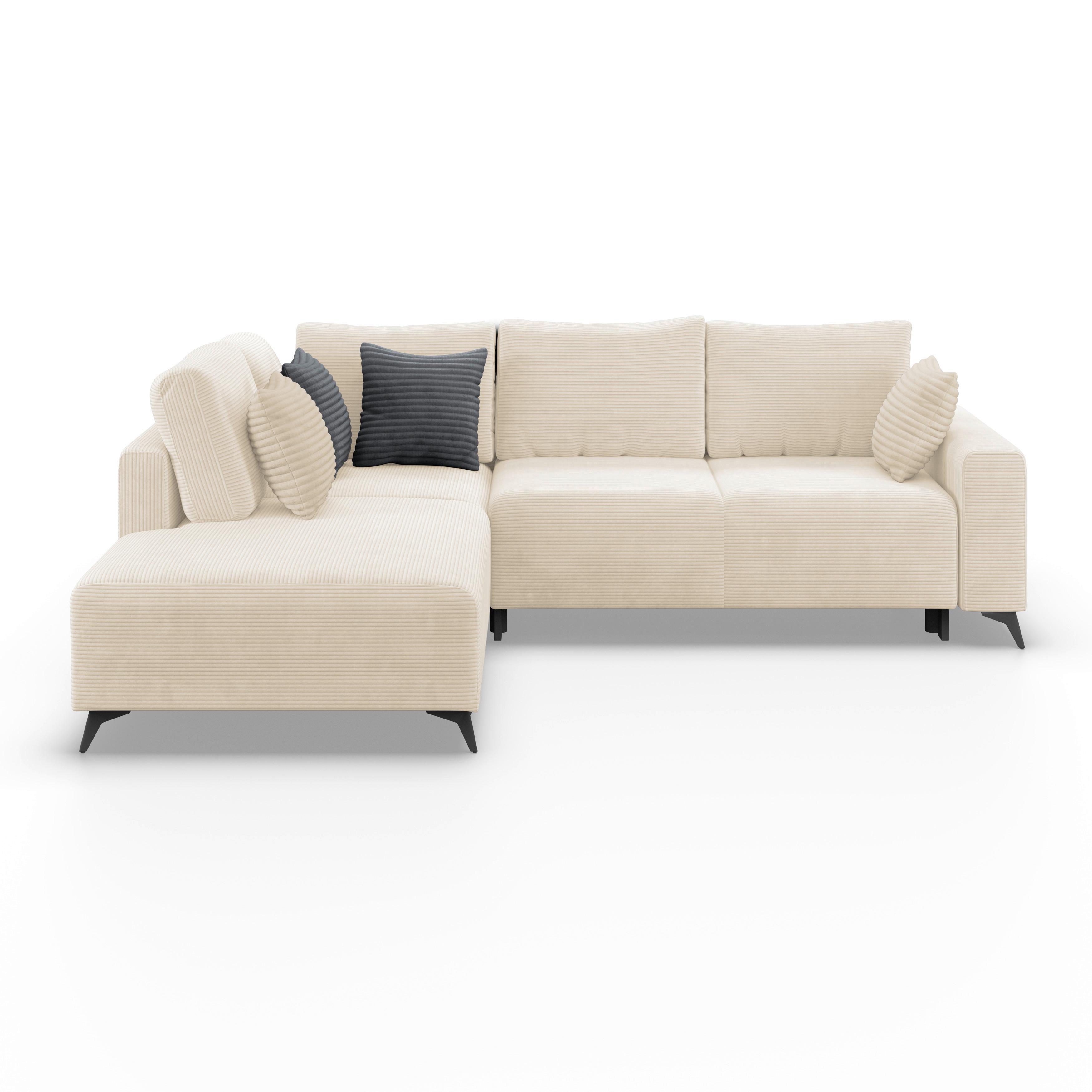 Ecksofa Mit Schlaffunktion Viktor Creme Cord 212x270 Cm - Creme/Schwarz, MODERN, Textil (212/270cm)